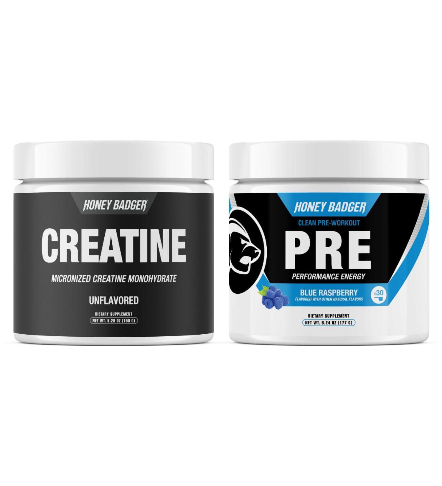 Honey Badger Pre Workout Powder | Micronized Creatine Monohydrate | Muscle Growth & Recovery | Natural Energy for Men & Women | Sugar Free & Paleo | 30 Servings - Buy Online on GoSupps.com