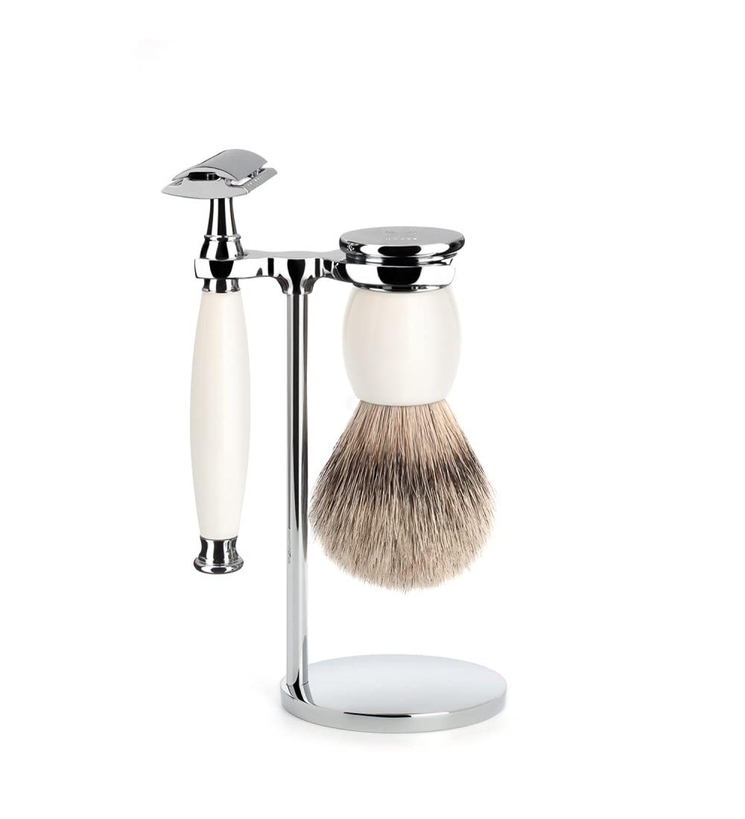 M HLE shaving set - Sophist series - silvertip badger - safety razor - porcelain white Safety Razor Porcelain