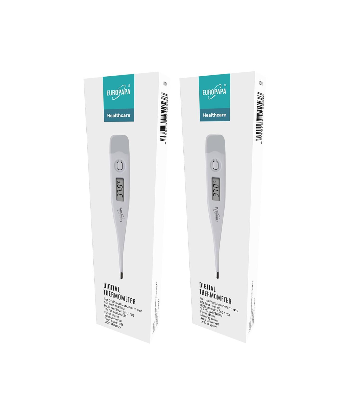 Europapa Digital Fever Thermometers - 2 Pack for Babies Children & Adults | Waterproof with Fever Alarm - Oral Axillary & Rectal Use - Buy Online on GoSupps.com