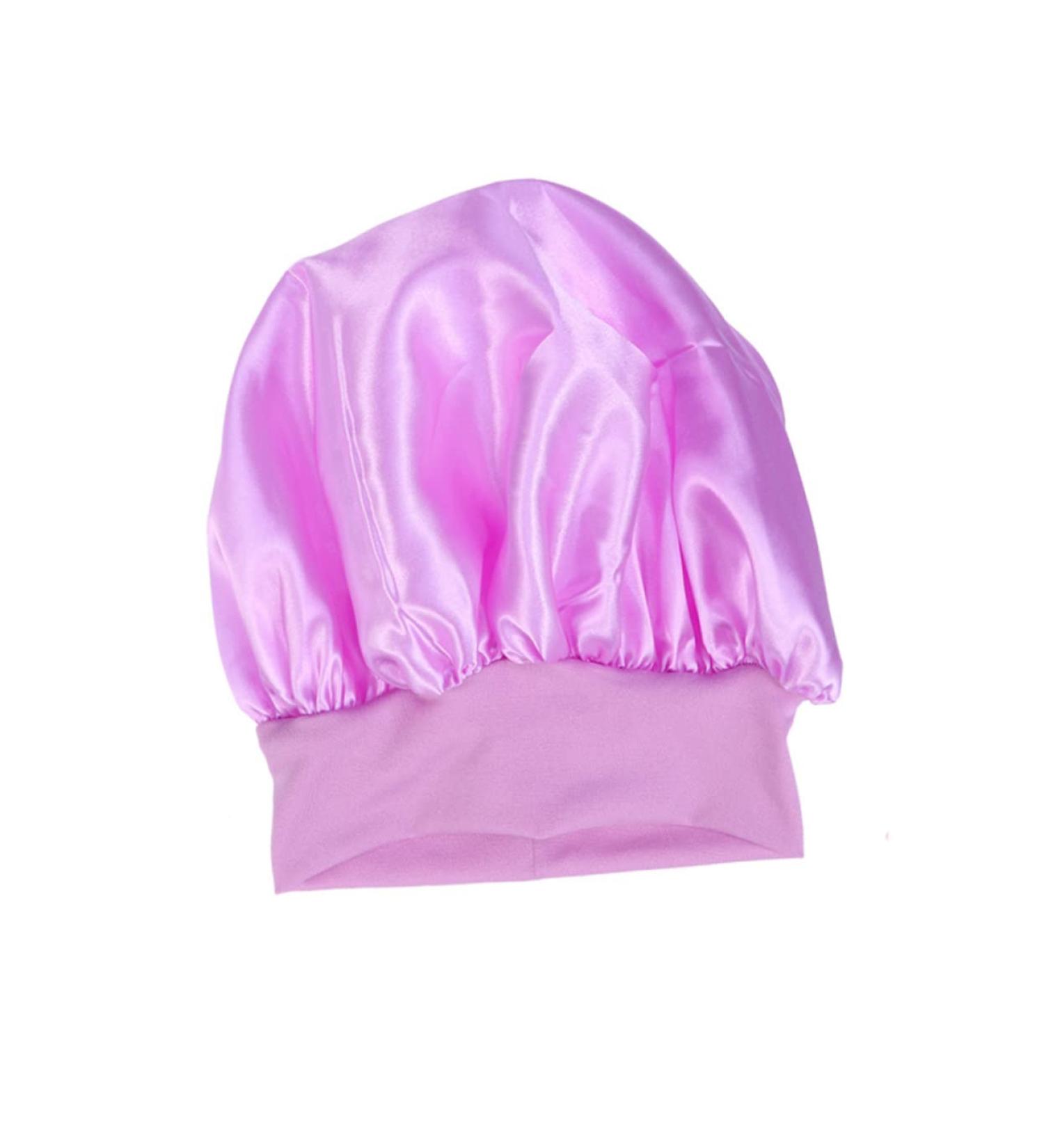 Silk Curly Hair Sleep Cap for Women - Purple | Elastic Night Bonnet Hat - Buy Online on GoSupps.com