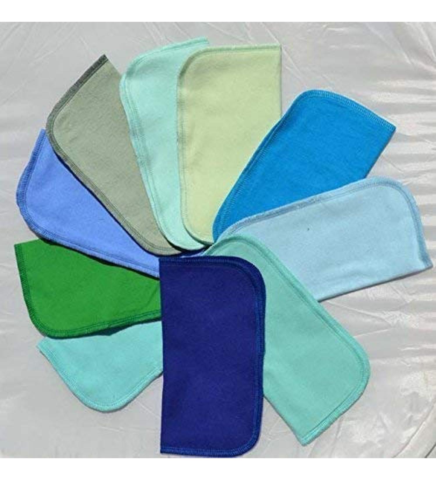 Set of 5 Blue and Green 2 Ply Solid Color Flannel 8x8 Inches Little Wipes - Buy Online on GoSupps.com