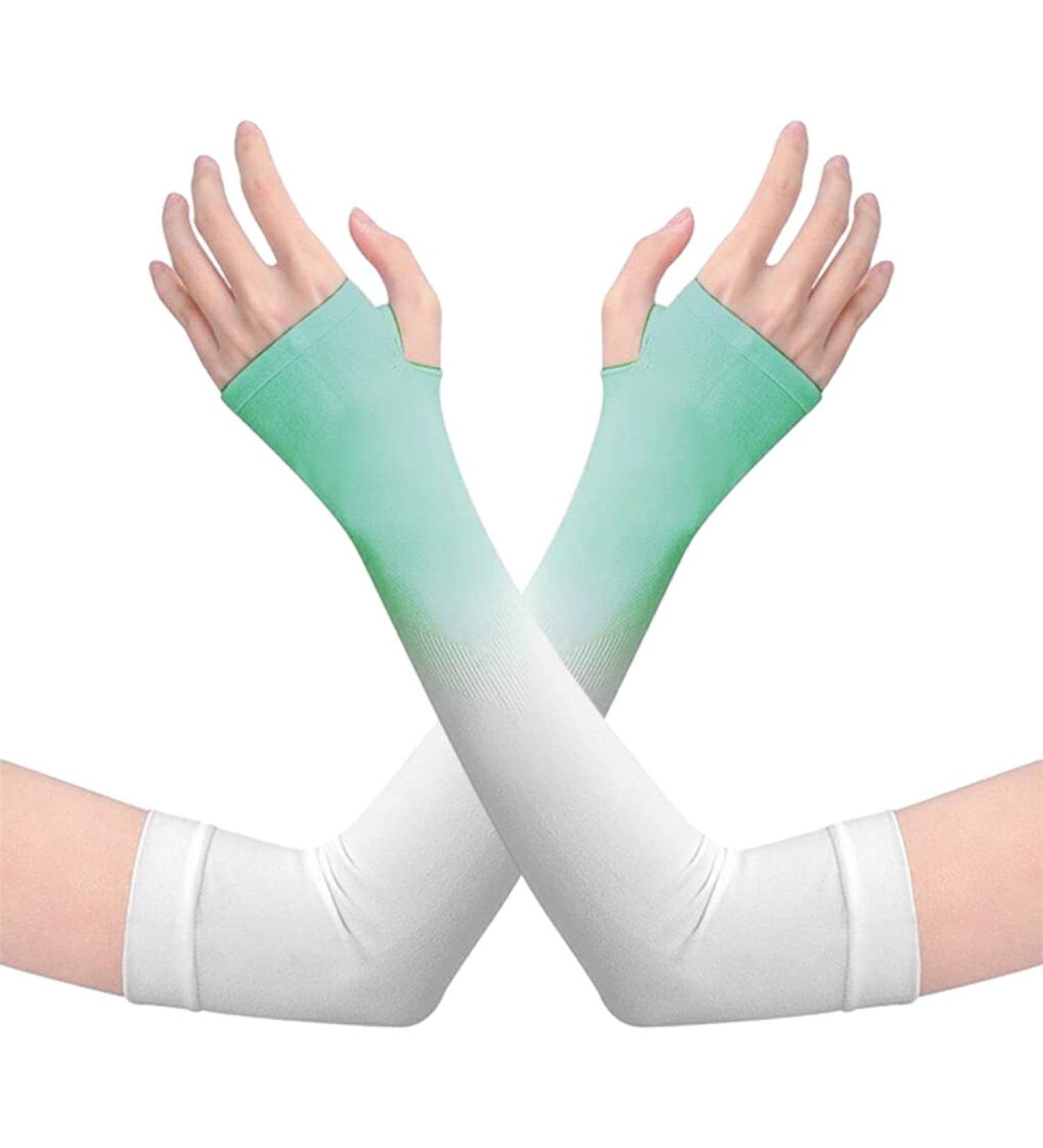 tuwiwol 1 Pair UV Protection Cooling Ice Silk Arm Sleeves Fitness Body Building Sun Sleeve Sunscreen Running Cycling Golfing White green gradient - Buy Online on GoSupps.com