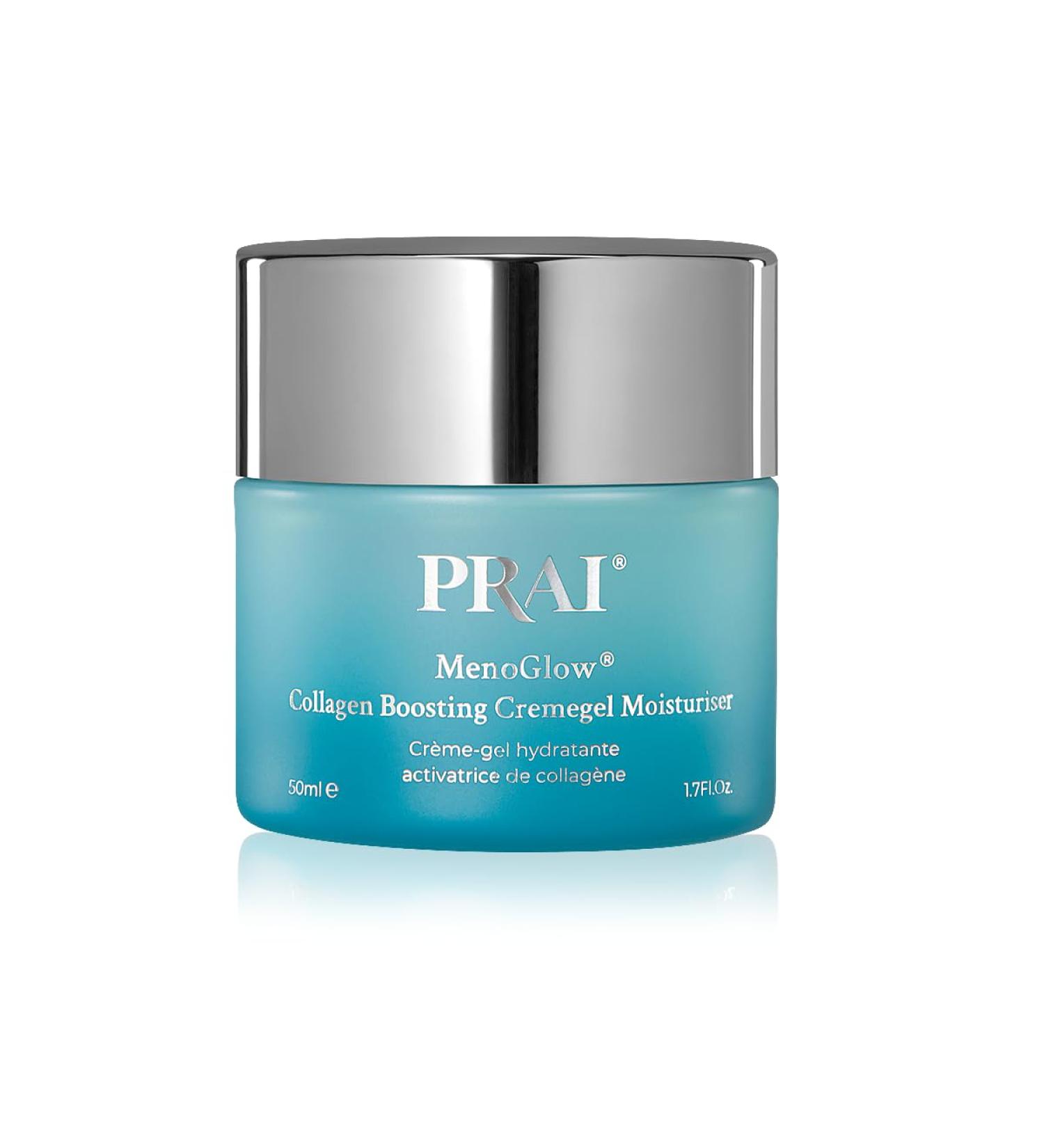 PRAI MenoGlow Collagen Boosting Cremegel Moisturiser 50 ml - Eases Flushing Skin Moisture Nourishing Day Cream Radiance - Buy Online on GoSupps.com