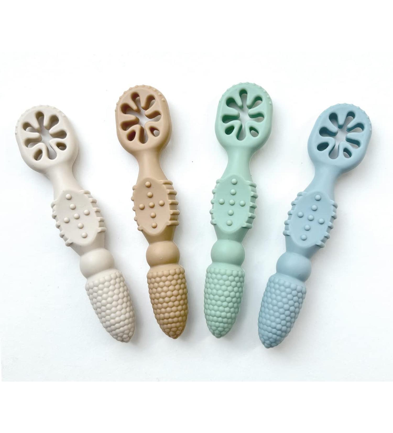 Buy YMCF Baby's First Spoon Set | Self-Feeding Toddler Utensils | BPA-Free Silicone 4-Pack (Sandy Beach) - International Shipping Available - Buy Online on GoSupps.com
