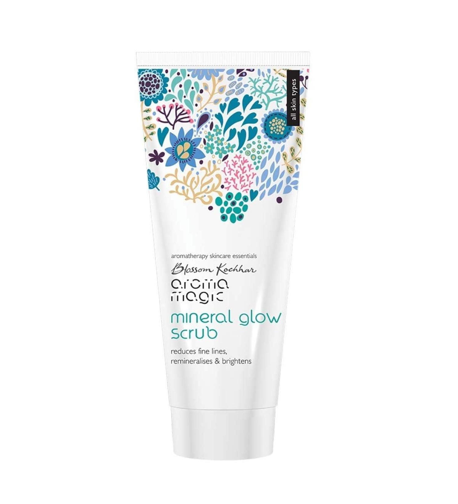 Aro ma Magic Mineral Glow Scrub | Exfoliates reduces fine lines brightens & boosts hydration| With beeswax vegetable glycerine lavender tea tree & rose essential oils| 100ml - Buy Online on GoSupps.com