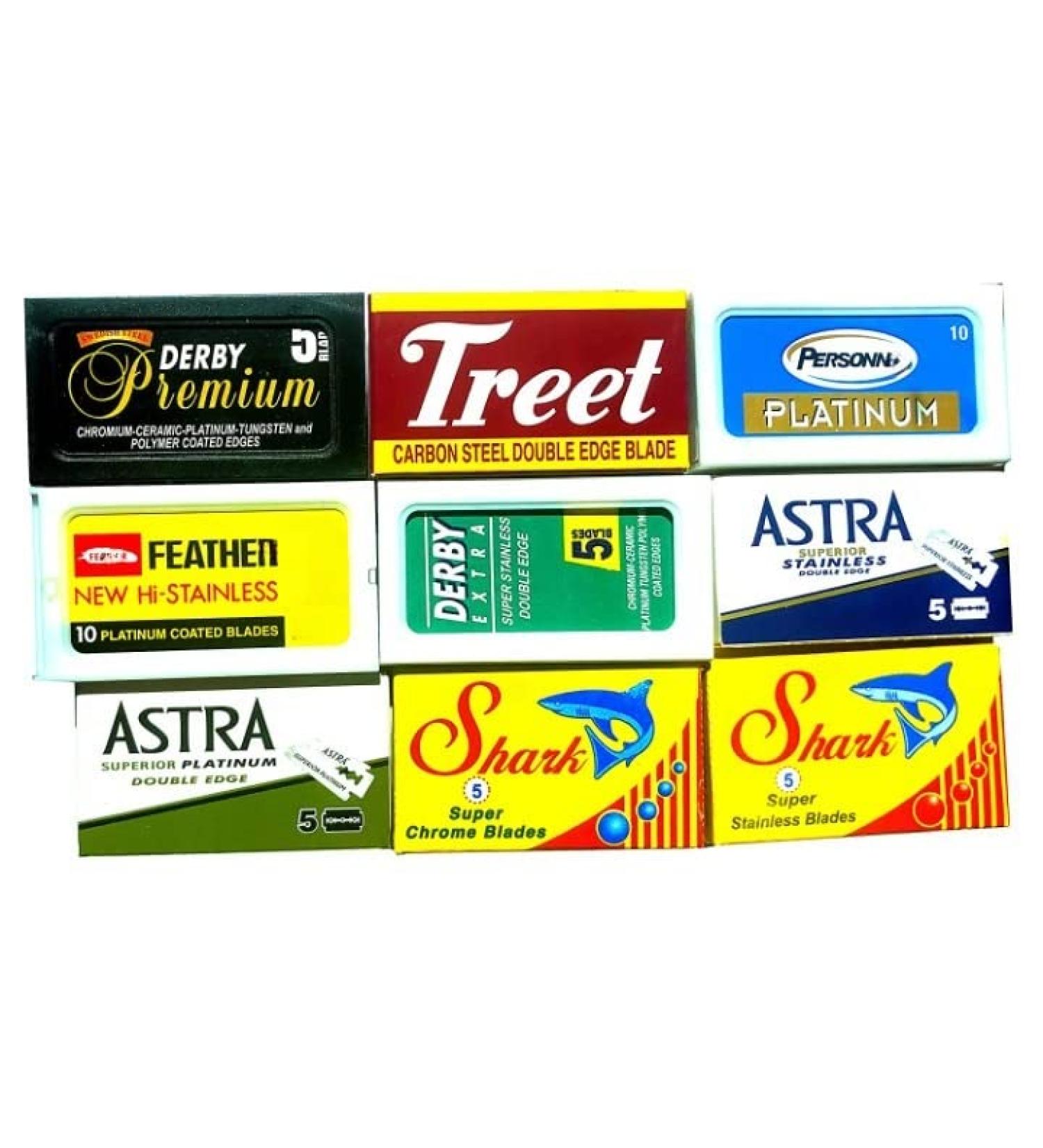 Razor Blades Club Pack of 60 Astra-Derby-Treet-Shark-Persona-Shark razor blades 9 different brands