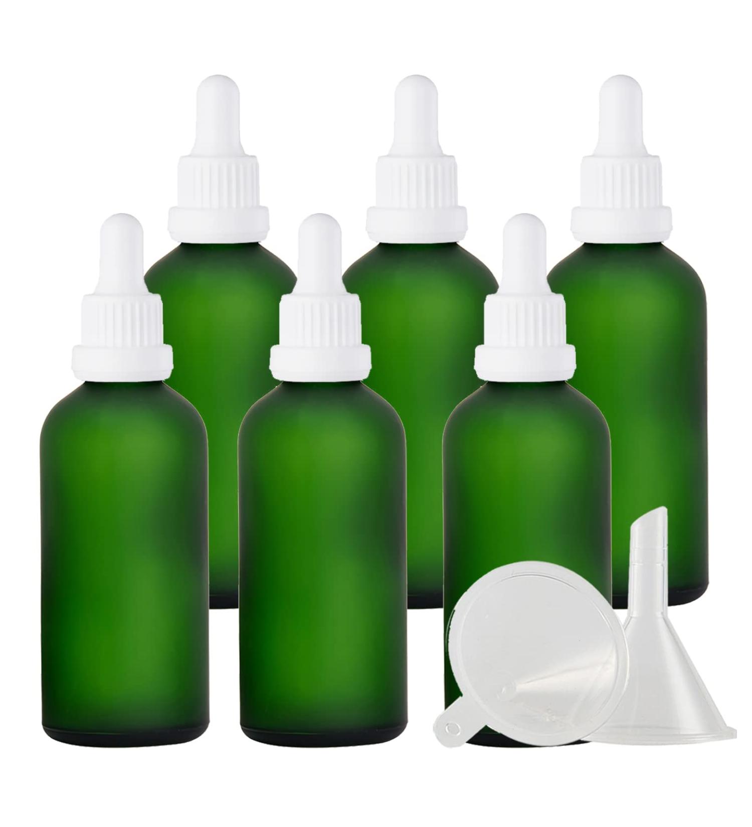 Zeoabsy 6-Pack 100ml Frosted Green Glass Pipette Bottles - Essential Oil Dropper Bottles with White Locking Rings - Ideal for Aromatherapy & DIY Projects - Buy Online on GoSupps.com