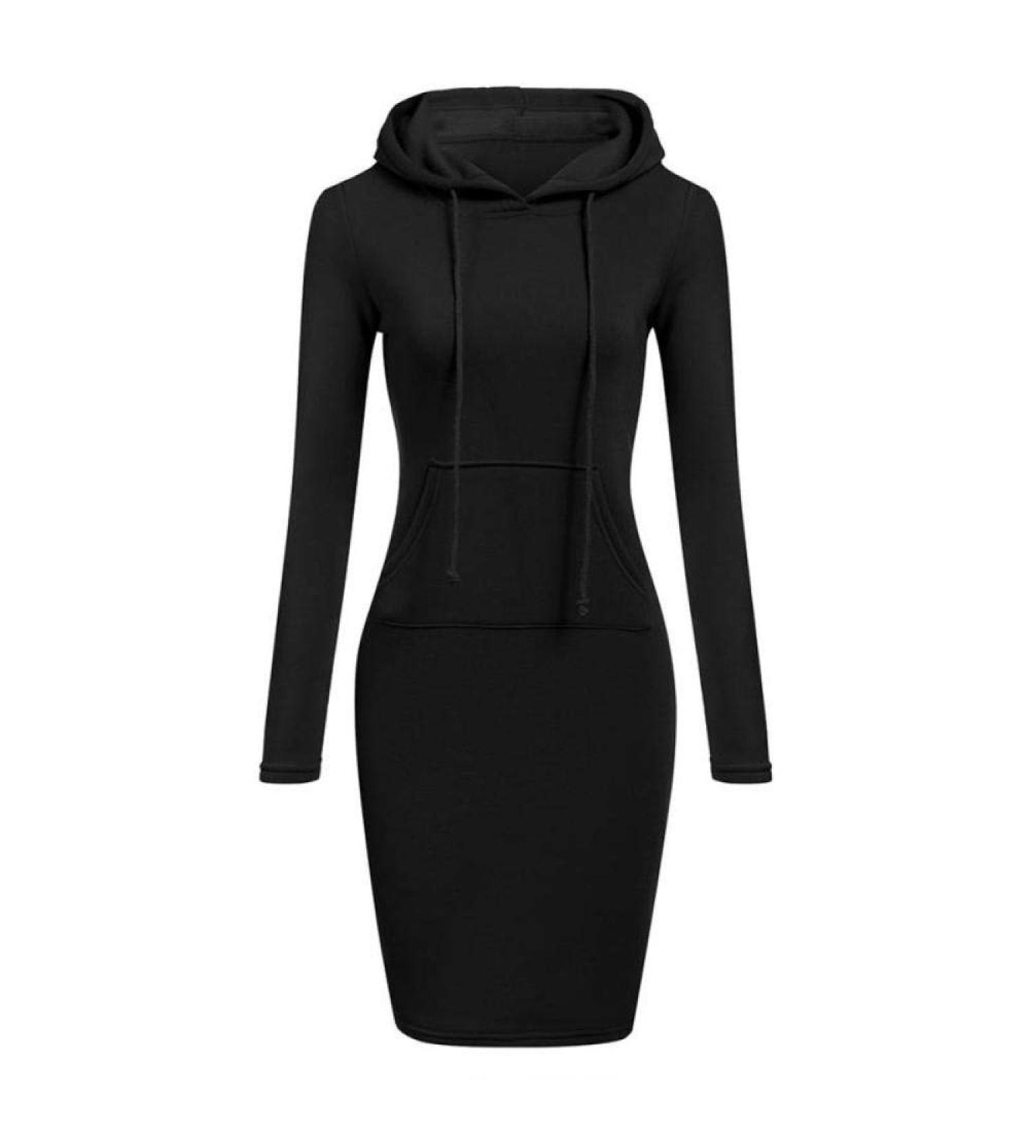 Bigfanshu Women's Autumn Sweatshirt Slim Casual Lady Long Hoodies Jumper Fleece Hooded Black