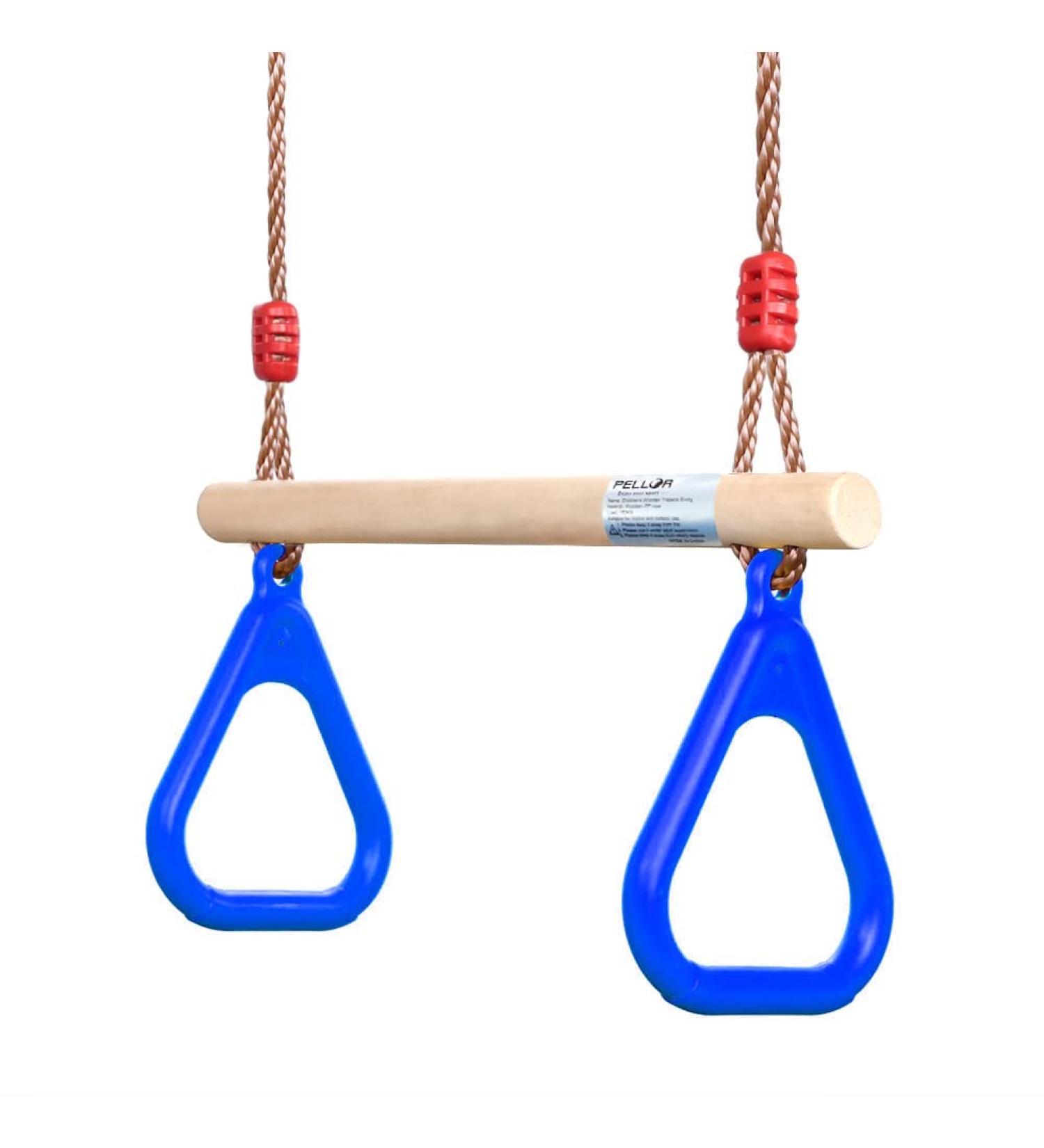 Pellor Playground Wooden Trapeze Swing Bar with Gym Rings - Indoor Outdoor Fun (Blue) - Buy Online on GoSupps.com