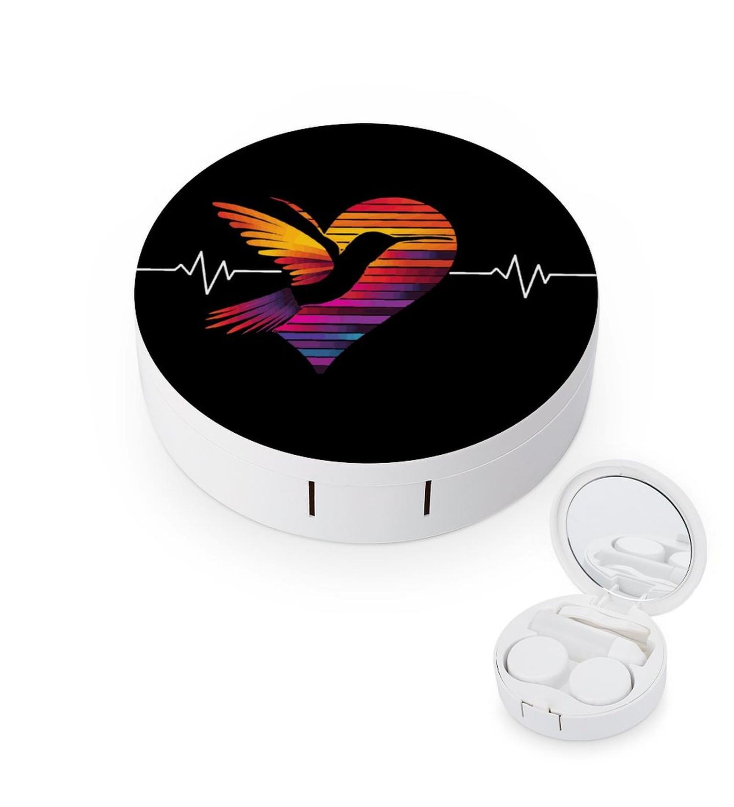 Hummingbird Heart ECG Print Contact Lens Case with Mirror | Cute & Portable Eye Lens Travel Kit - Buy Online on GoSupps.com