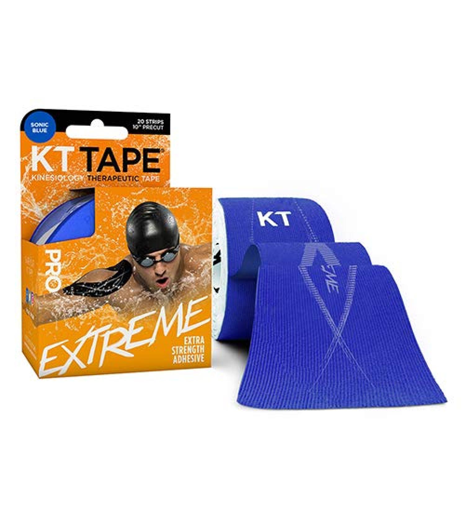 KT Tape Pro Extreme Therapeutic Elastic Kinesiology Sports Tape, 20 Pre Cut 10 inch Strips, 100% Synthetic Water Resistant Breathable, Pro & Olympic Choice, Sonic Blue