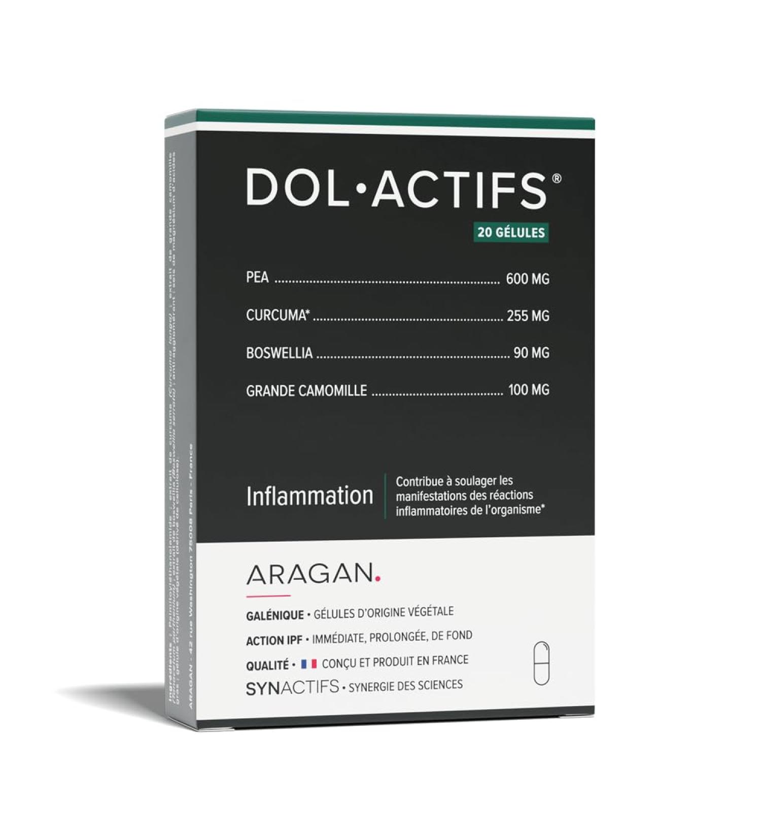 ARAGAN - Synactives - Dolactif - Anti-inflammatory Food Supplement - Turmeric PEA Boswellia Chamomile - 12 Capsules - 5 to 20 capsules taken - Made in France - Buy Online on GoSupps.com
