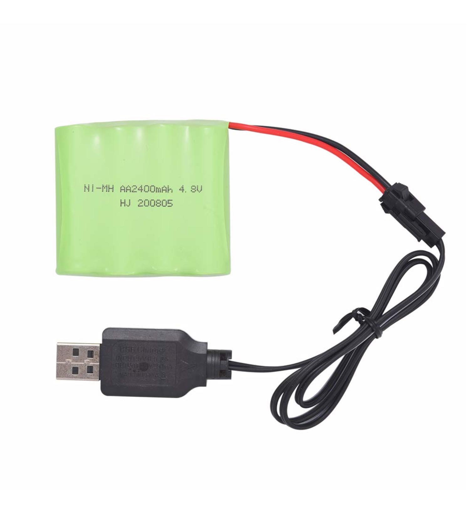 Rechargeable Ni-MH AA Batteries (4-Pack) 2400mAh 4.8V for RC Toys & Household Devices | USB Charging Cable Included - Buy Online on GoSupps.com