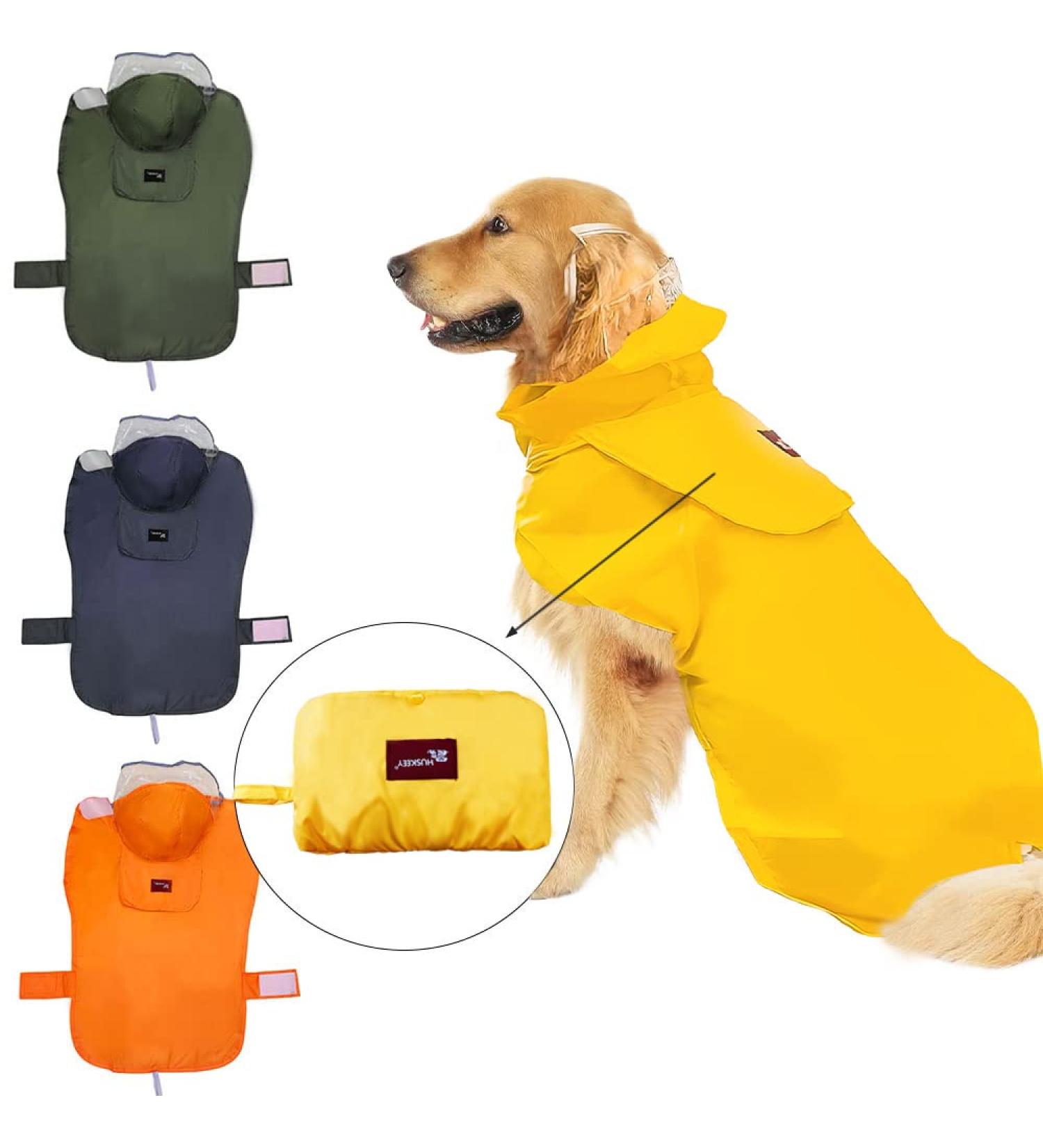 Cute Yellow M Dog Raincoat Hooded Slicker for Large Dogs and Puppies - 13 Back Length - Buy Online on GoSupps.com