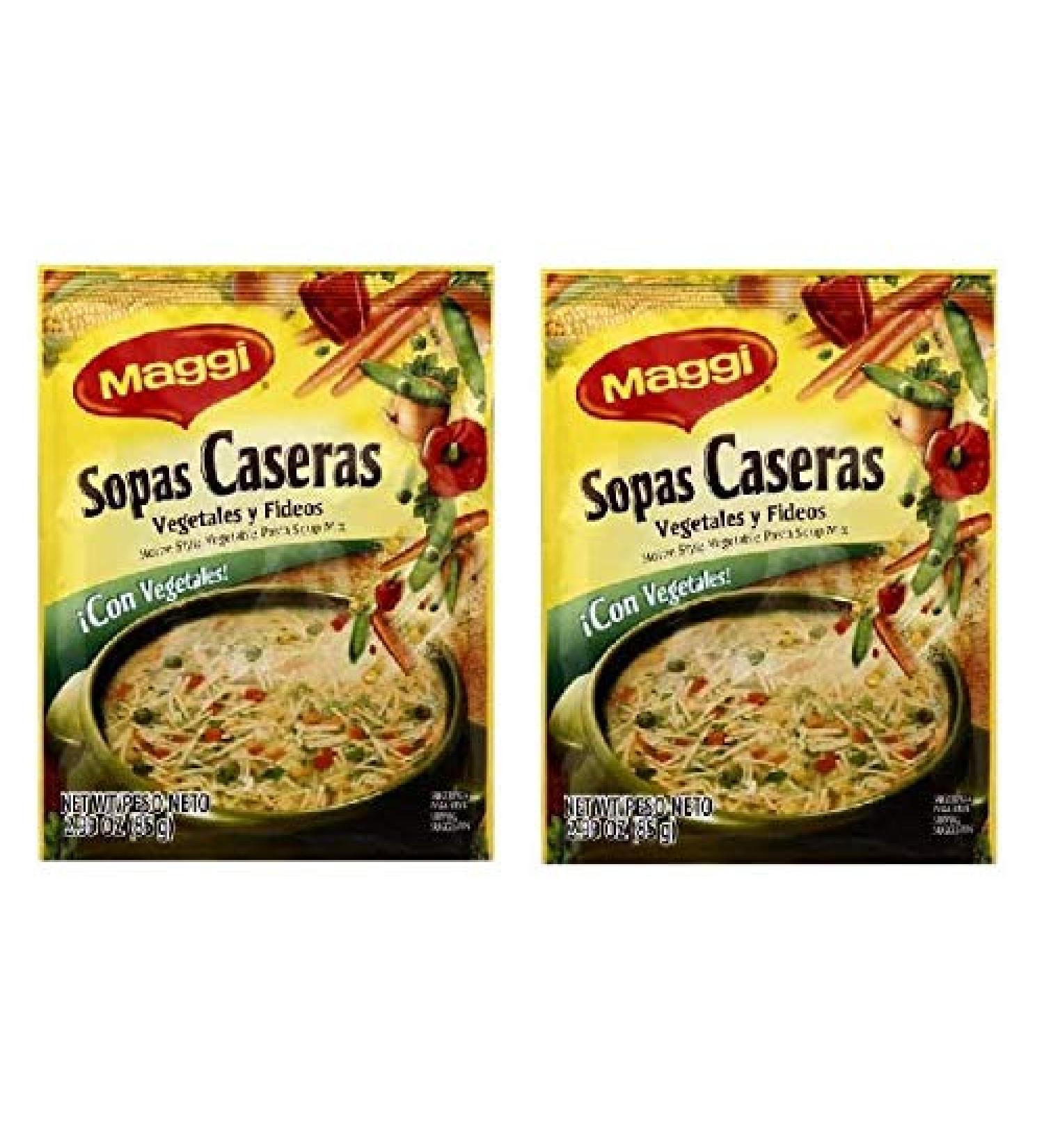 MAGGI Sopas Caseras Vegetales y Fideos 2 PACK 85 gr. c/u | Home Style Vegetable Pasta Soup Mix 2 PACK 2.99 oz. each.