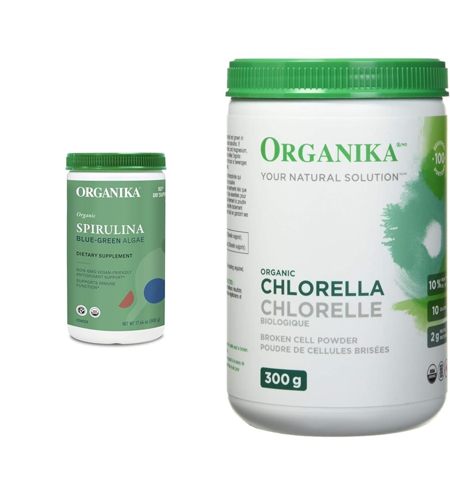 Organika Certified Organic Spirulina Powder- Superfood 3rd Party Tested Pristine Sourcing & Chlorella Certified Organic Powder- Broken Cell Wall for Enhanced Bioavailability 500 g (Pack of 1) Powder + Organic Powder - Buy Online on GoSupps.com