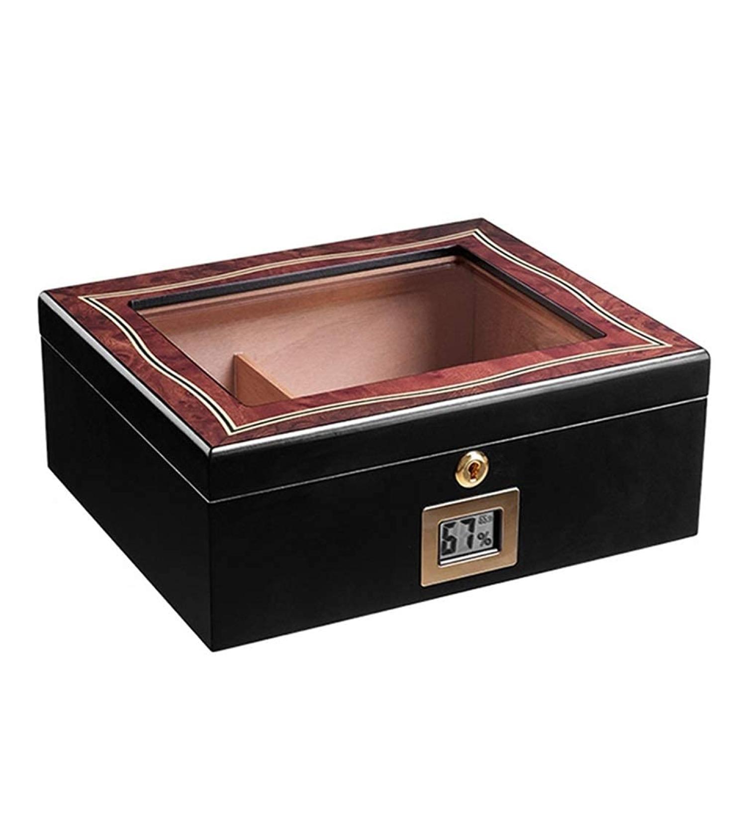 Humidor Cigar Box Desktop with Hygrometer and Humidifier Cedar Divider Holds 20-30 Cigars - Buy Online on GoSupps.com