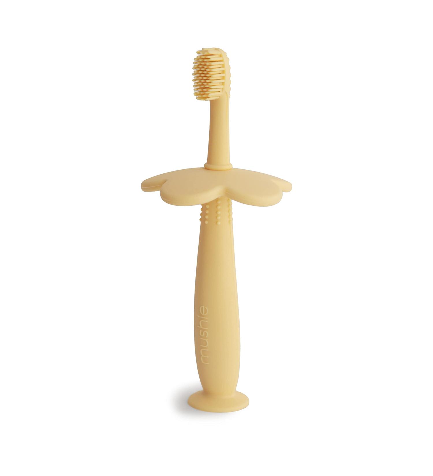 Mushie Flower Toddler Training Toothbrush - Daffodil | Soft Bristles, Easy Grip Handle - Buy Online on GoSupps.com
