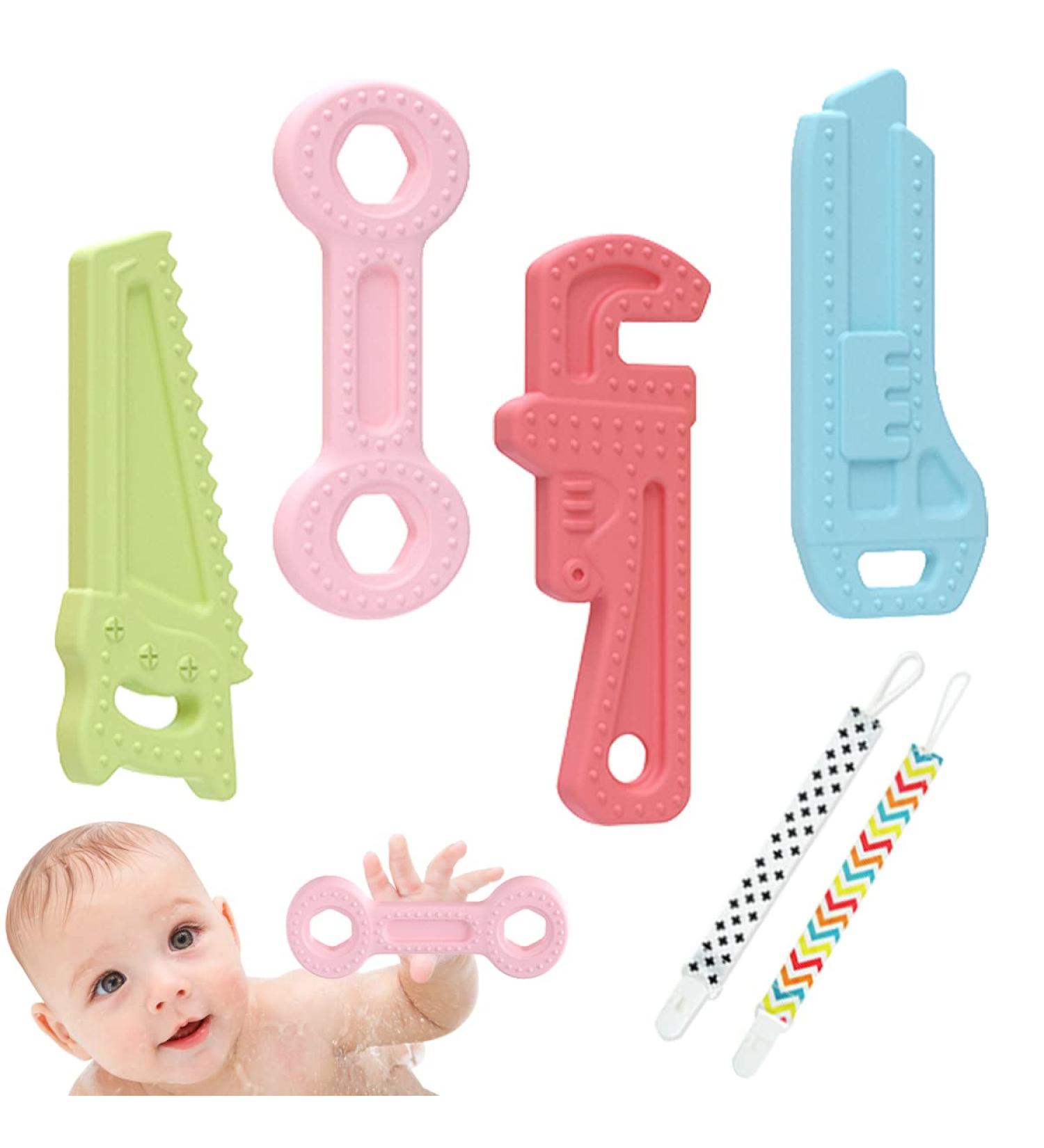 Soothing 4 Pack Soft Silicone Baby Teething Toys Set for 3-12 Months | Easy-to-Hold & Clean Teether Gift | Early Educational Chew Toys for Boys and Girls - Buy Online on GoSupps.com