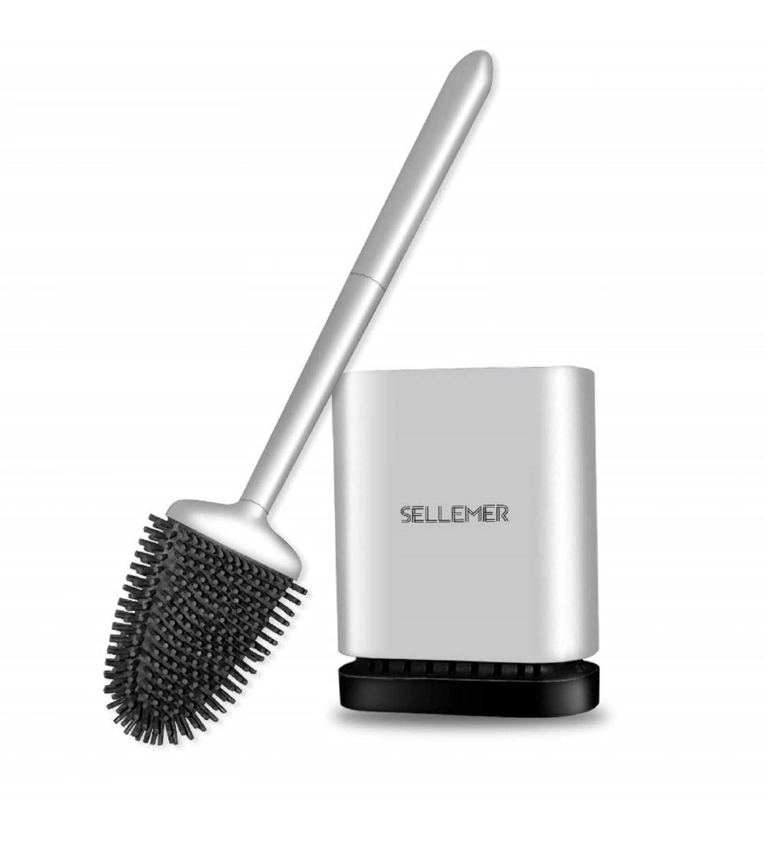 Sellemer Flexible Toilet Brush and Holder Set - Silicone Bristles, Compact Design, Ventilation Slots Base - Silver (1 Pack) - Buy Online on GoSupps.com