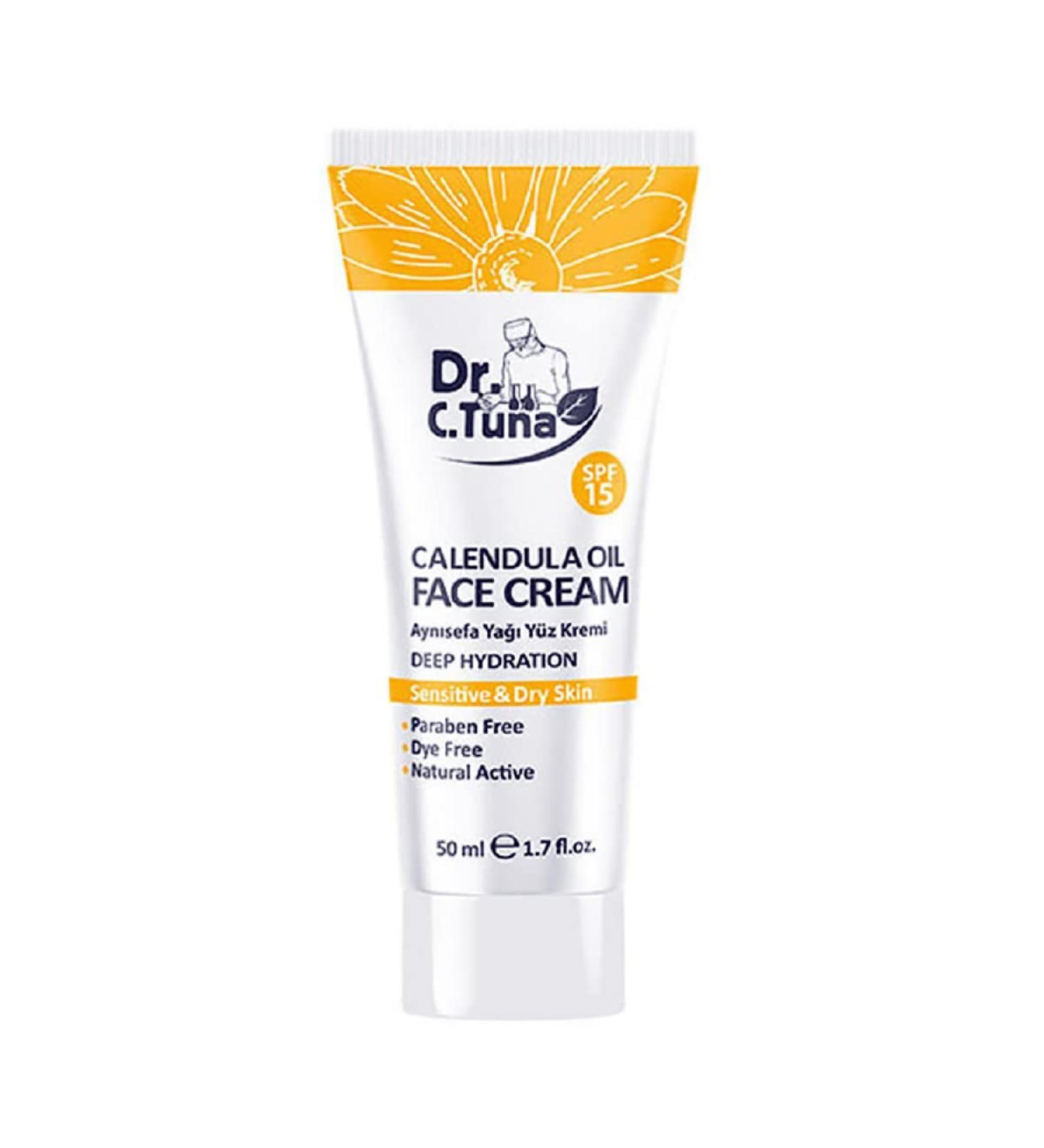 FARMASi Dr. C. Tuna Calendula Oil Face Cream 50ml - Deep Hydration for Acne, Burns, Scrapes & Wounds - Reduces Redness, Soothes Irritation for Youthful Skin - Buy Online on GoSupps.com