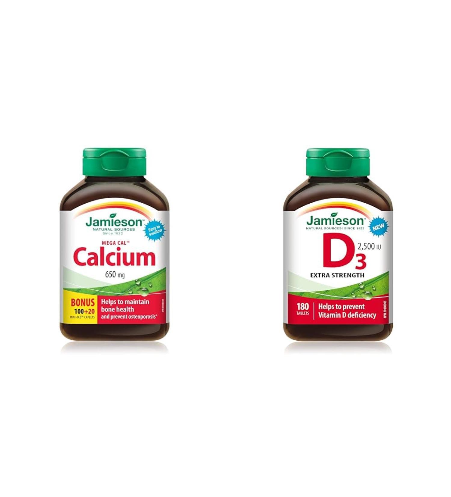 Jamieson MegaCal Calcium 650mg 100+20 Tablets & Vitamin D 2500IU NEW 180 Tablets Calcium 650mg+ 180 count (Pack of 1) - Buy Online on GoSupps.com