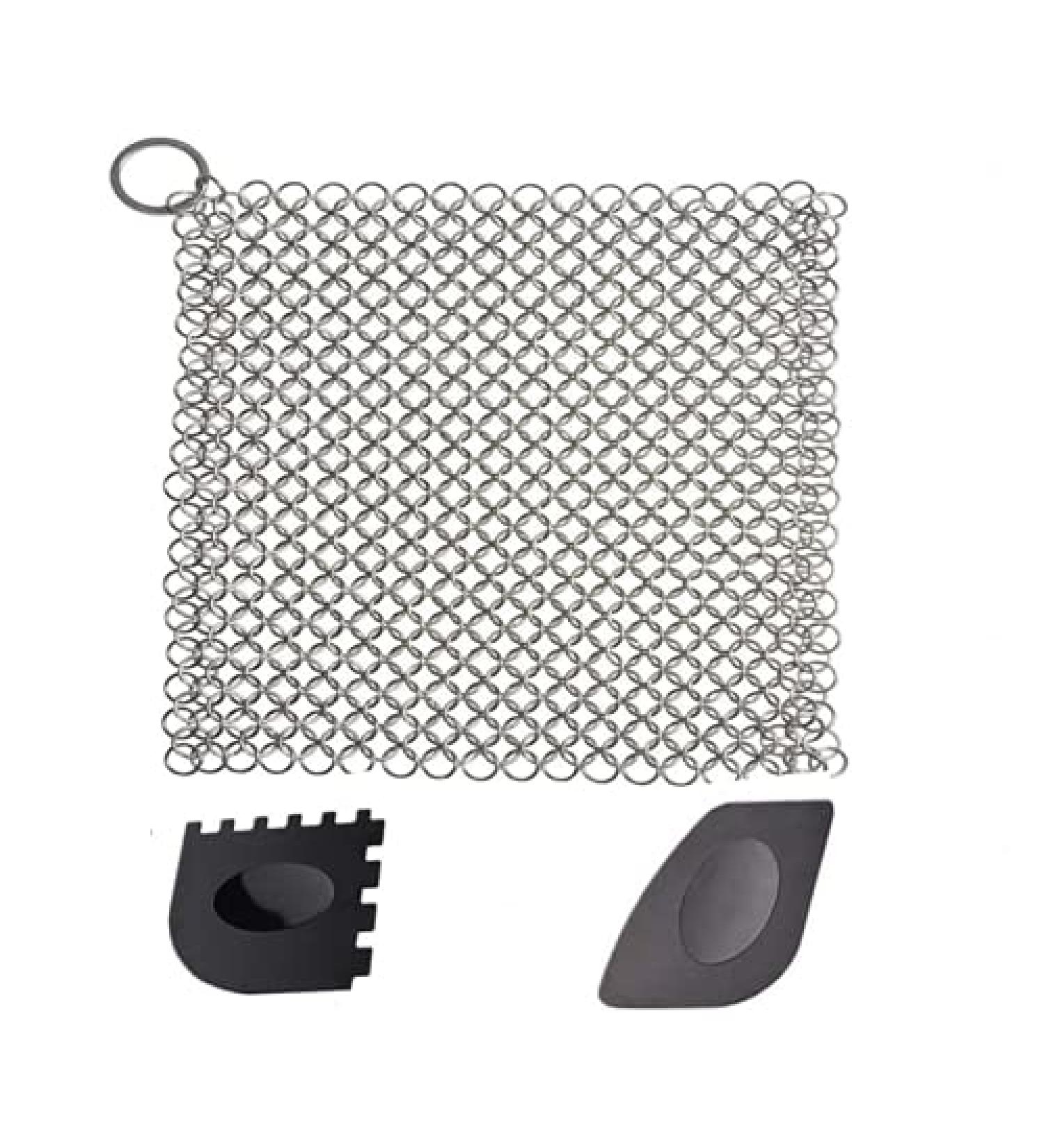 7.1x7.1In Cast Iron Cleaner Chainmail Scrubber Stainless Steel Scrubber Stainless Steel Scrubber Cast Iron Brush Cleaner with Pan Grill Scraper for Skillets Pans and Woks 3PCE - Buy Online on GoSupps.com