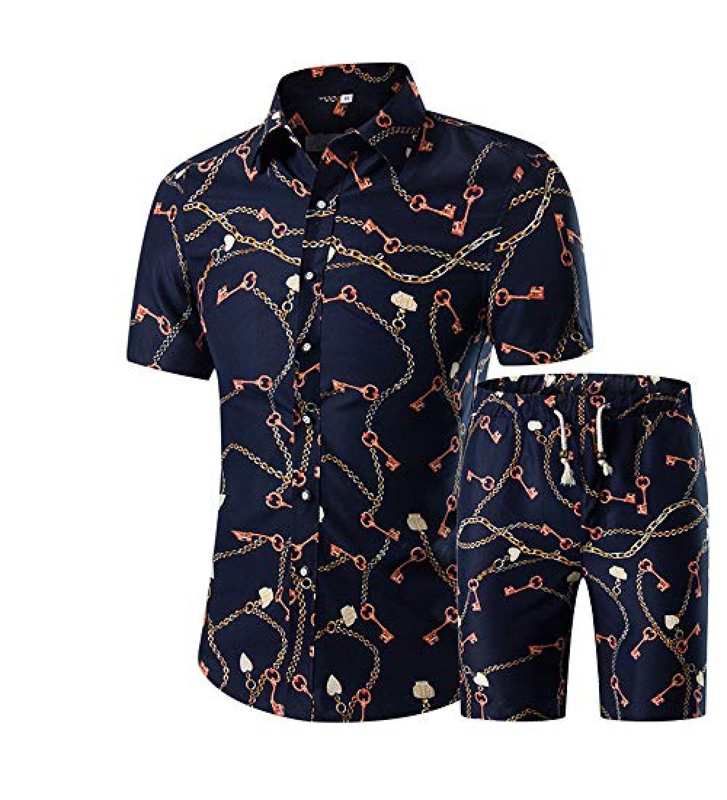 MANTORS Men's Floral Hawaiian Outfits 2-Piece Set - Short Sleeve Shirt and Shorts - X-Large - Buy Online on GoSupps.com
