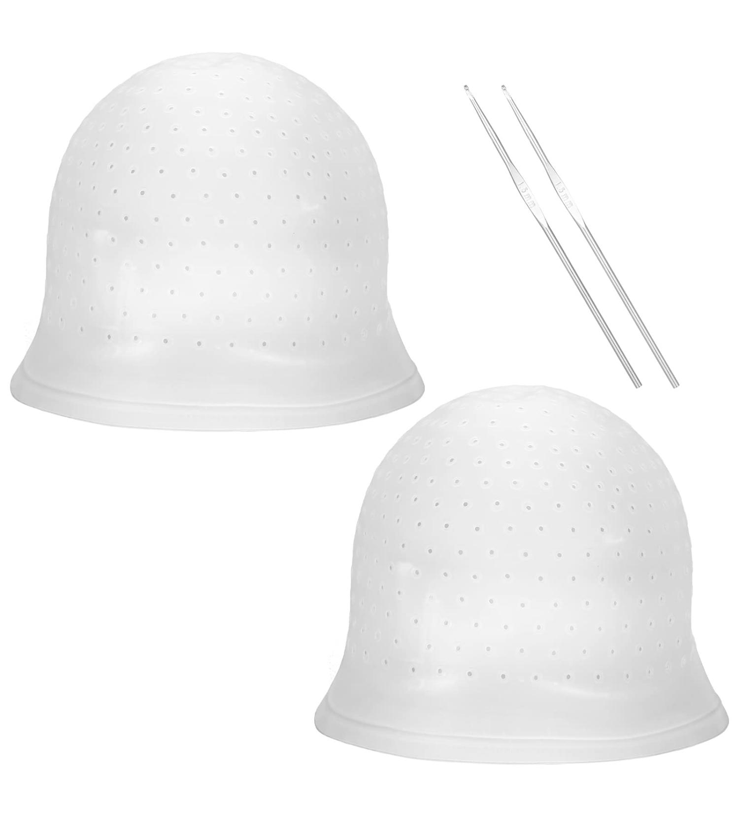 HEQU 2pcs Highlighting Cap Silicone Dyeing Cap Hair Coloring Hat Silicone Highlight Cap with Coloring Hair Hook Reusable Dyeing Cap Kit Hair Dye Cap Hairdressing Salon Cap for Women Men - Buy Online on GoSupps.com