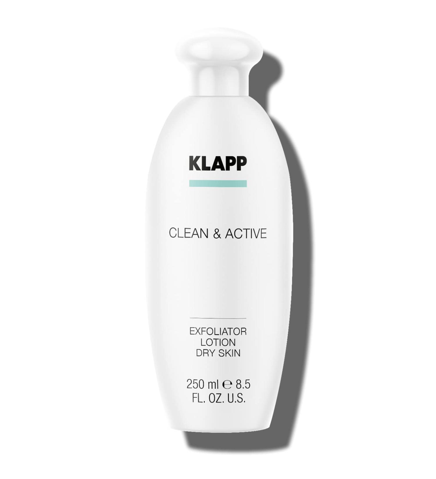 KLAPP Cosmetics CLEAN & ACTIVE Exfoliator Lotion for Dry Skin (250 ml) - Revitalize & Smooth Skin | Shop Internationally - Buy Online on GoSupps.com