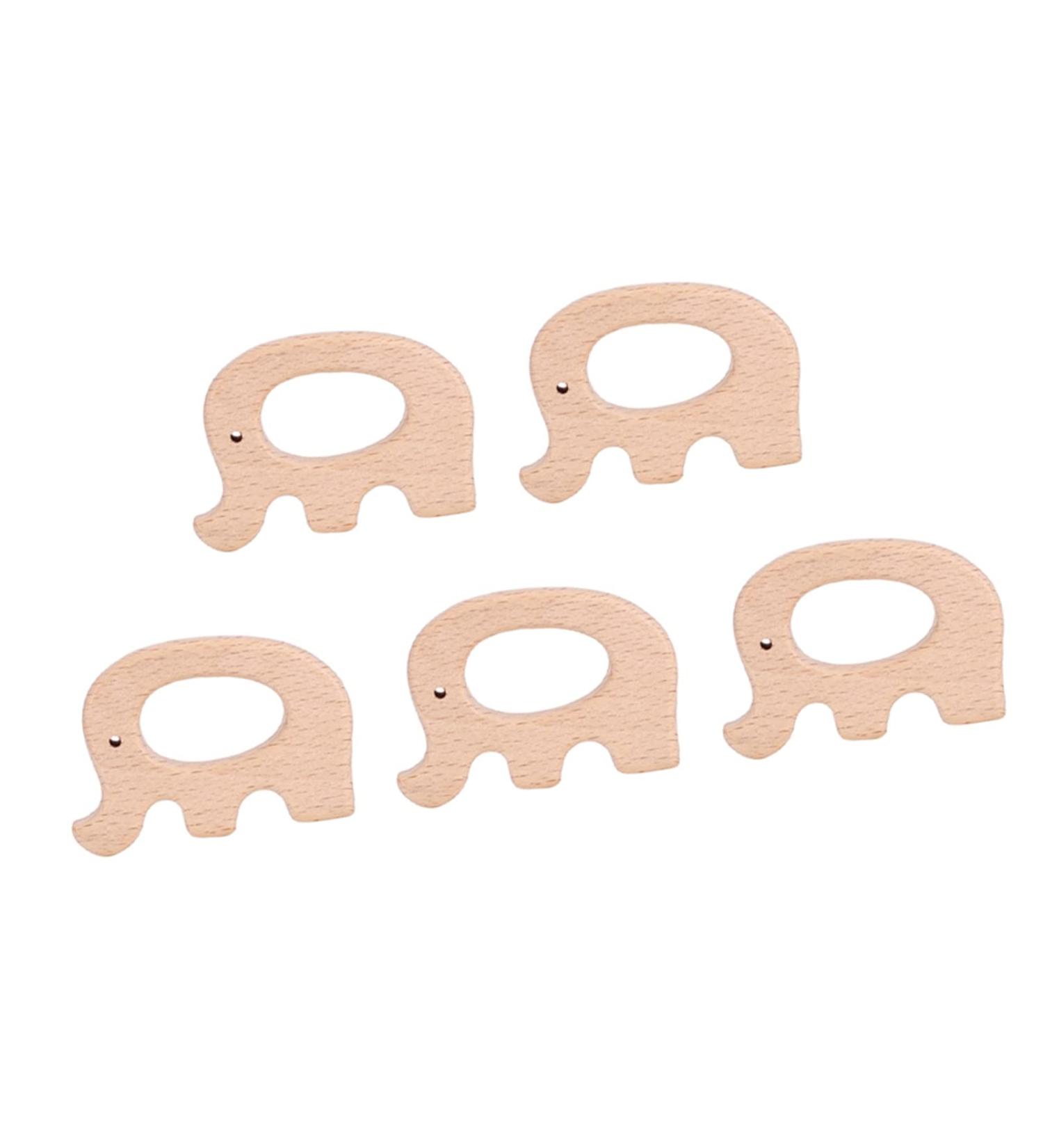Tnfeeon Elephant Wooden Teething Ring - 5 Eco-Friendly Baby Bite Toys for Pain Relief | DIY Natural Wood Accessories for Toddlers - Buy Online on GoSupps.com