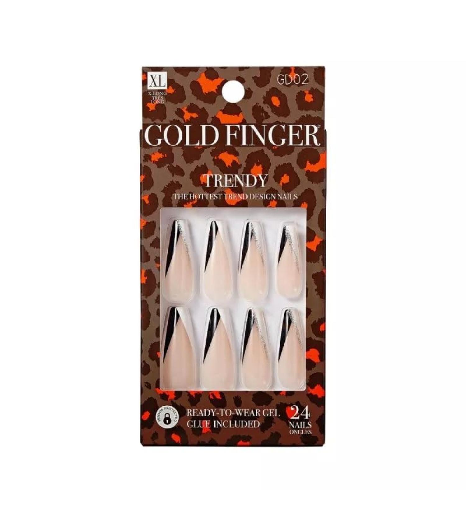 Gold Finger Full Cover False Nails Kit with Glue Trendy Design Ready to Wear Extra Long Length Nails - Buy Online on GoSupps.com