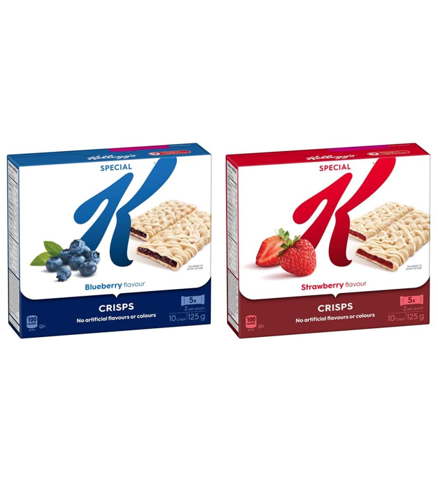 Kellogg's Special K Fruit Crisps Blueberry Flavour 10 Crisps 125g box & Special K Fruit Crisps Strawberry Flavour 10 Crisps 125g box Fruit Crisps + K Fruit Crisps