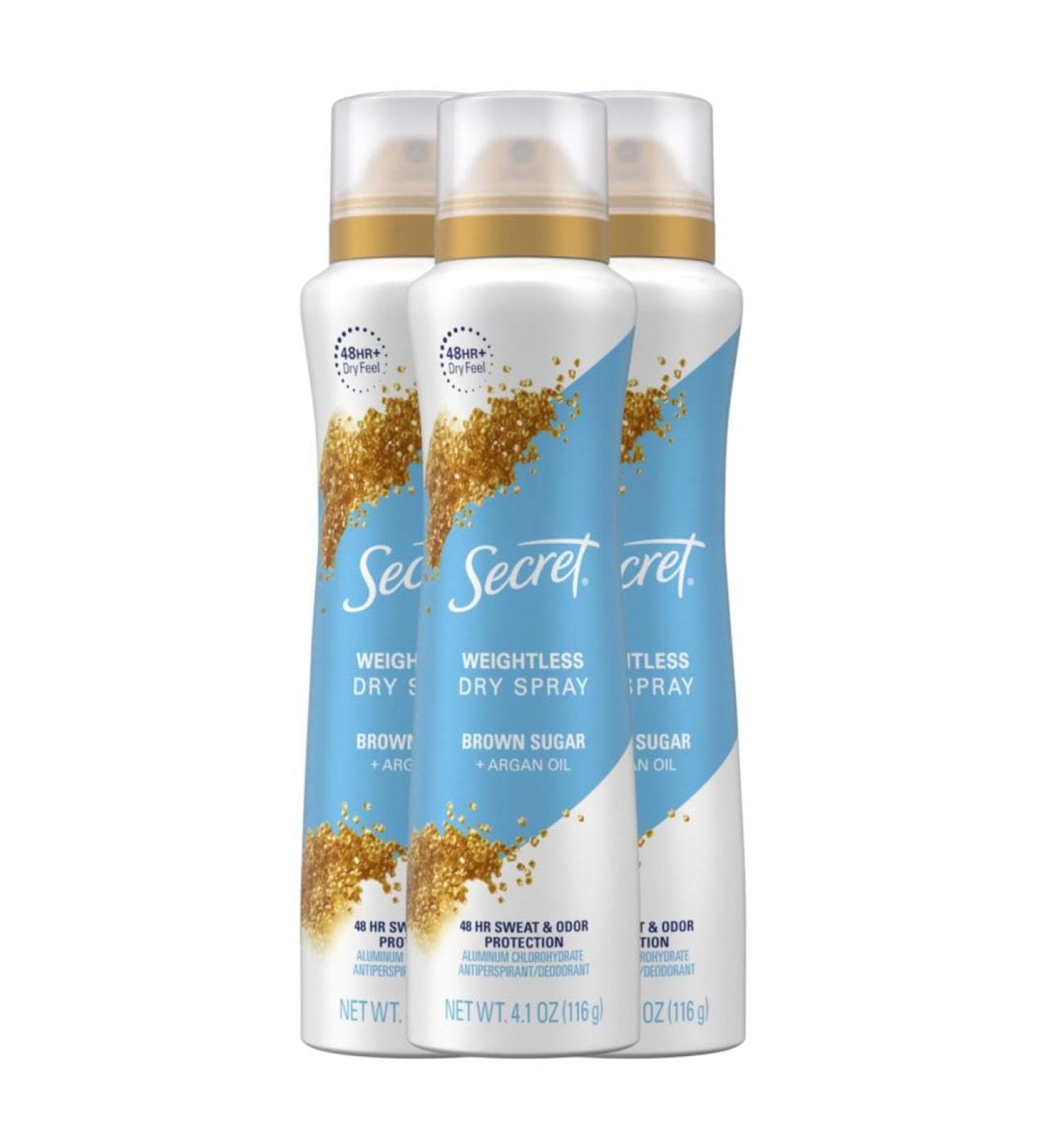 Secret Dry Spray Antiperspirant Deodorant for Women 48hr Weightless Sweat & Odor Protection Gentle on Skin Brown Sugar Scent 4.1 oz (Pack of 3) Brown Sugar 4.1 Ounce (Pack of 3) - Buy Online on GoSupps.com