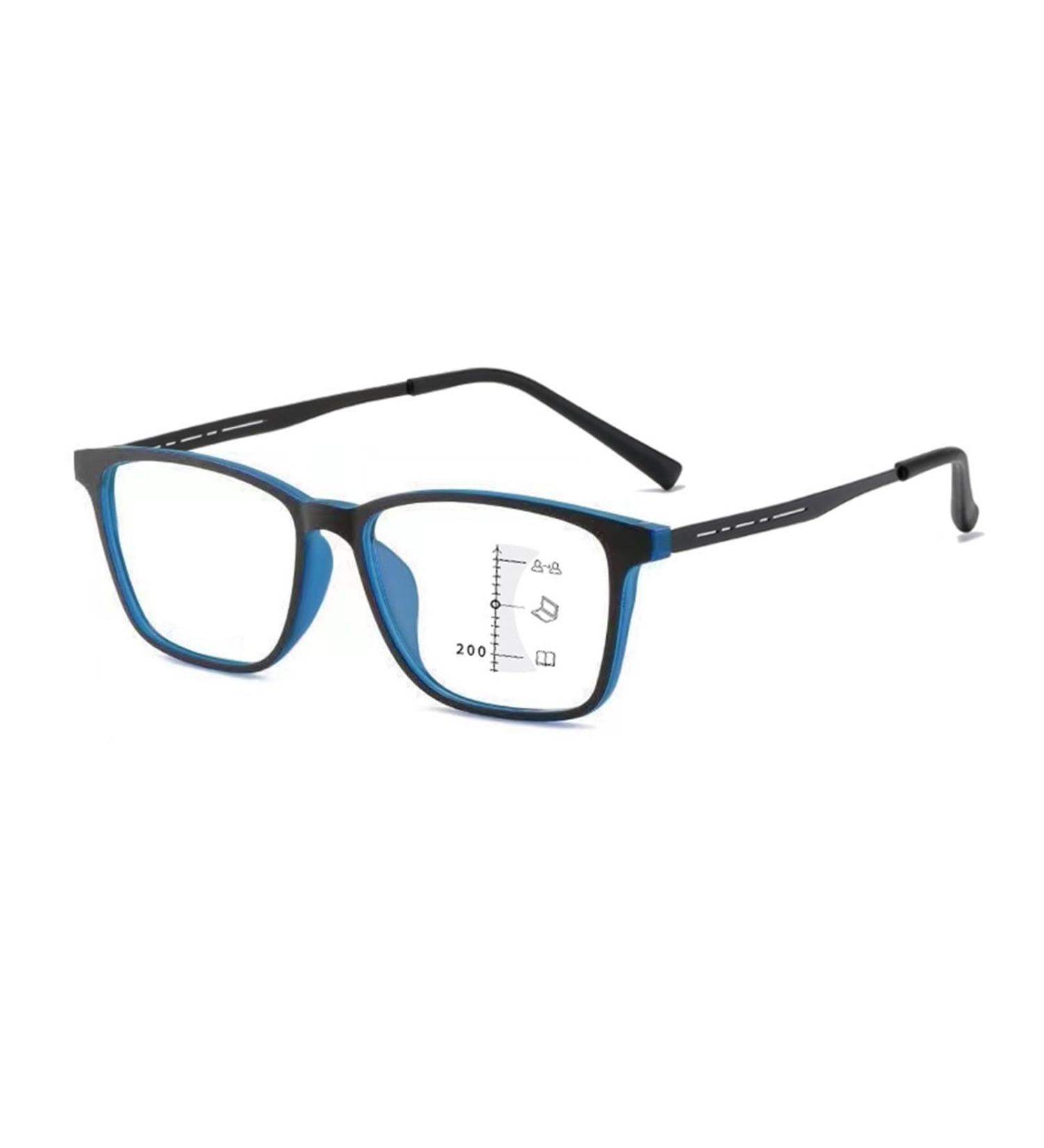 Retro Square Frame TR90 Progressive Multifocus Reading Glasses for Seniors - Anti-Blue Light | Black Blue Frame - Multi Focus +3.00 - Buy Online on GoSupps.com