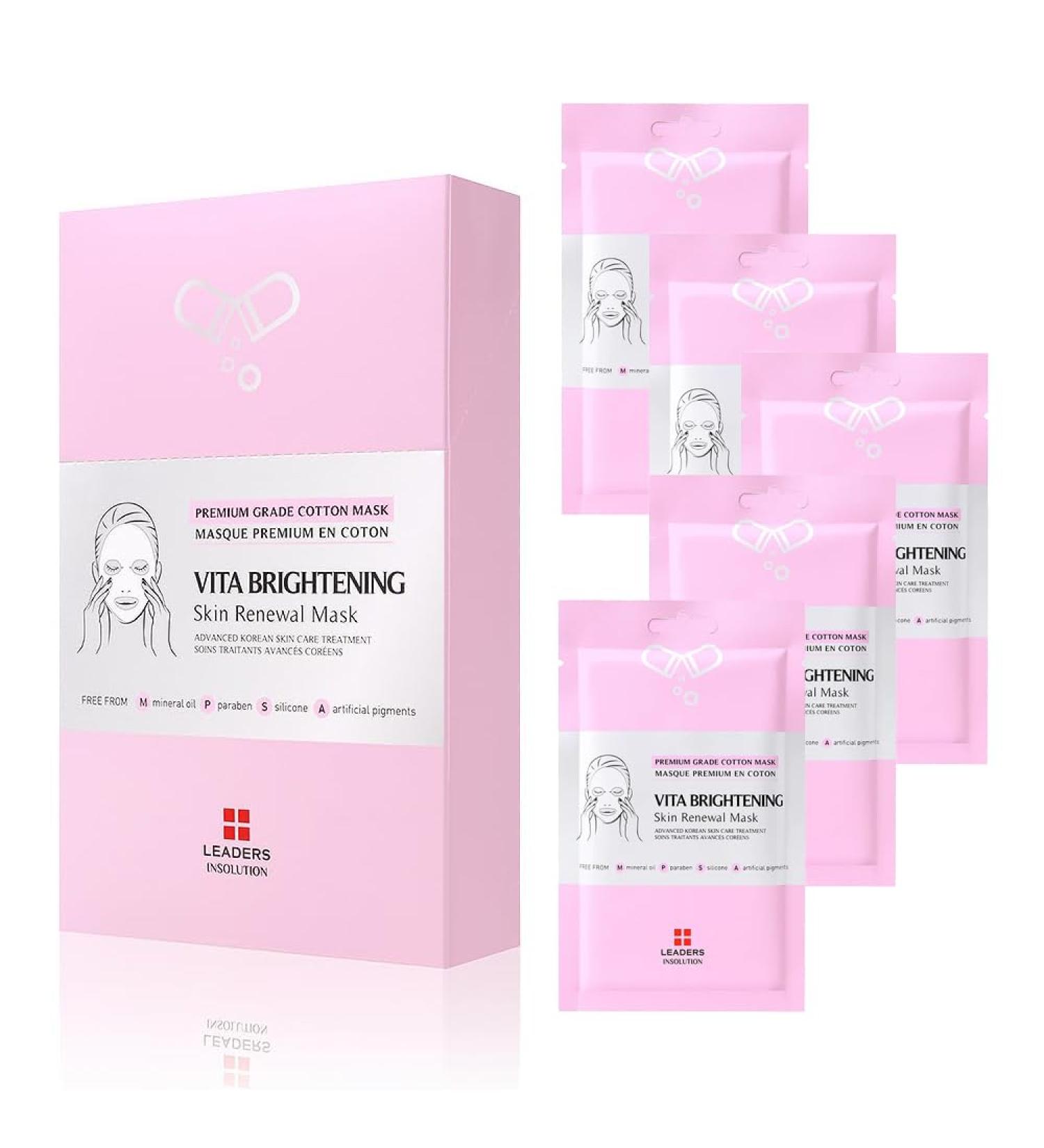 Leaders Insolution VITA Brightening Skin Renewal Mask - Vitamin C & Niacinamide for Dark Spots | Natural Cotton Sheet | Luminous Glow (5 Sheets - Buy Online on GoSupps.com