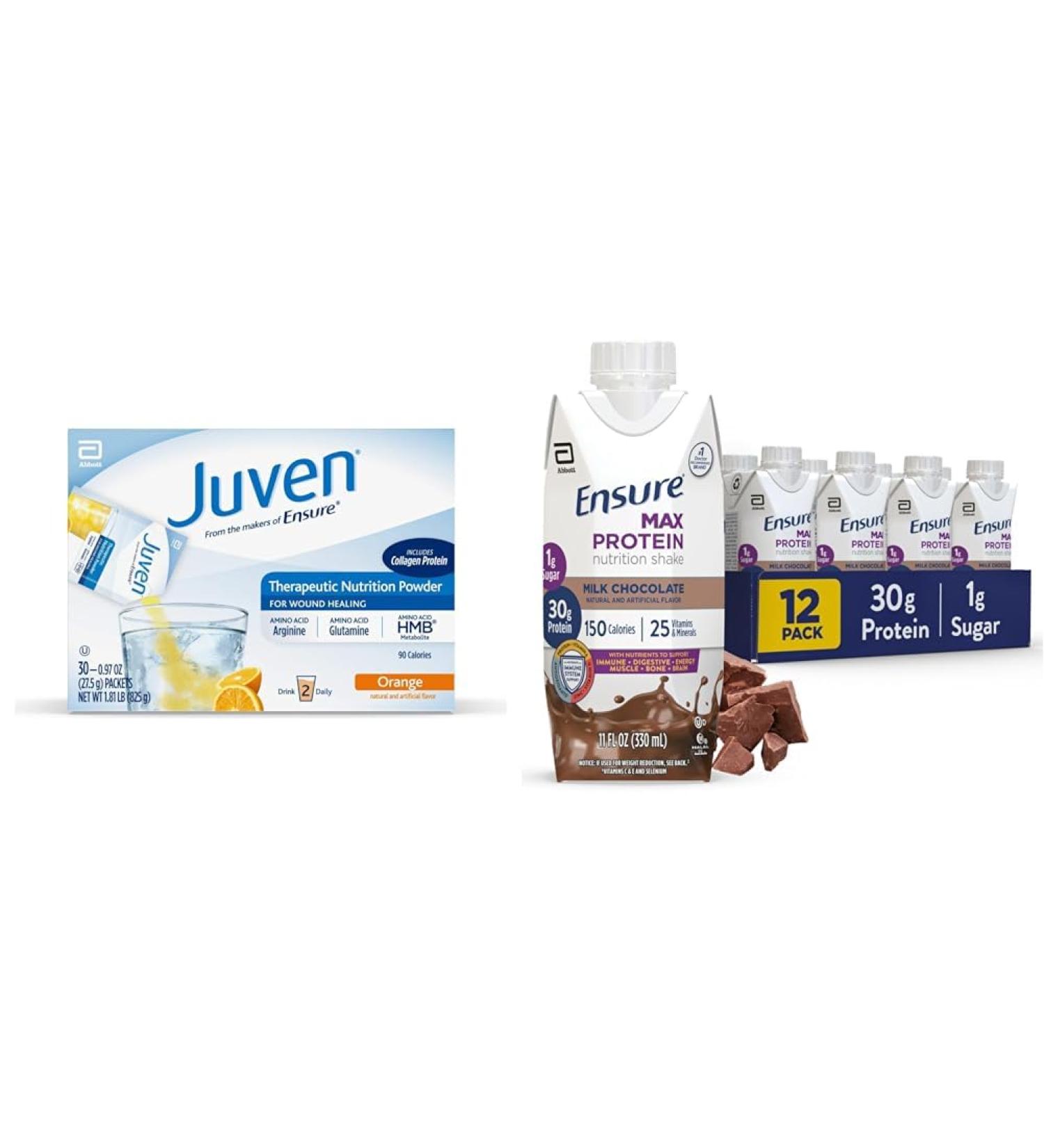 Juven Therapeutic Nutrition Drink Mix Powder for Wound Healing Support & Ensure Max Protein Nutrition Shake with 30g of Protein 1g of Sugar High Protein Shake - Buy Online on GoSupps.com
