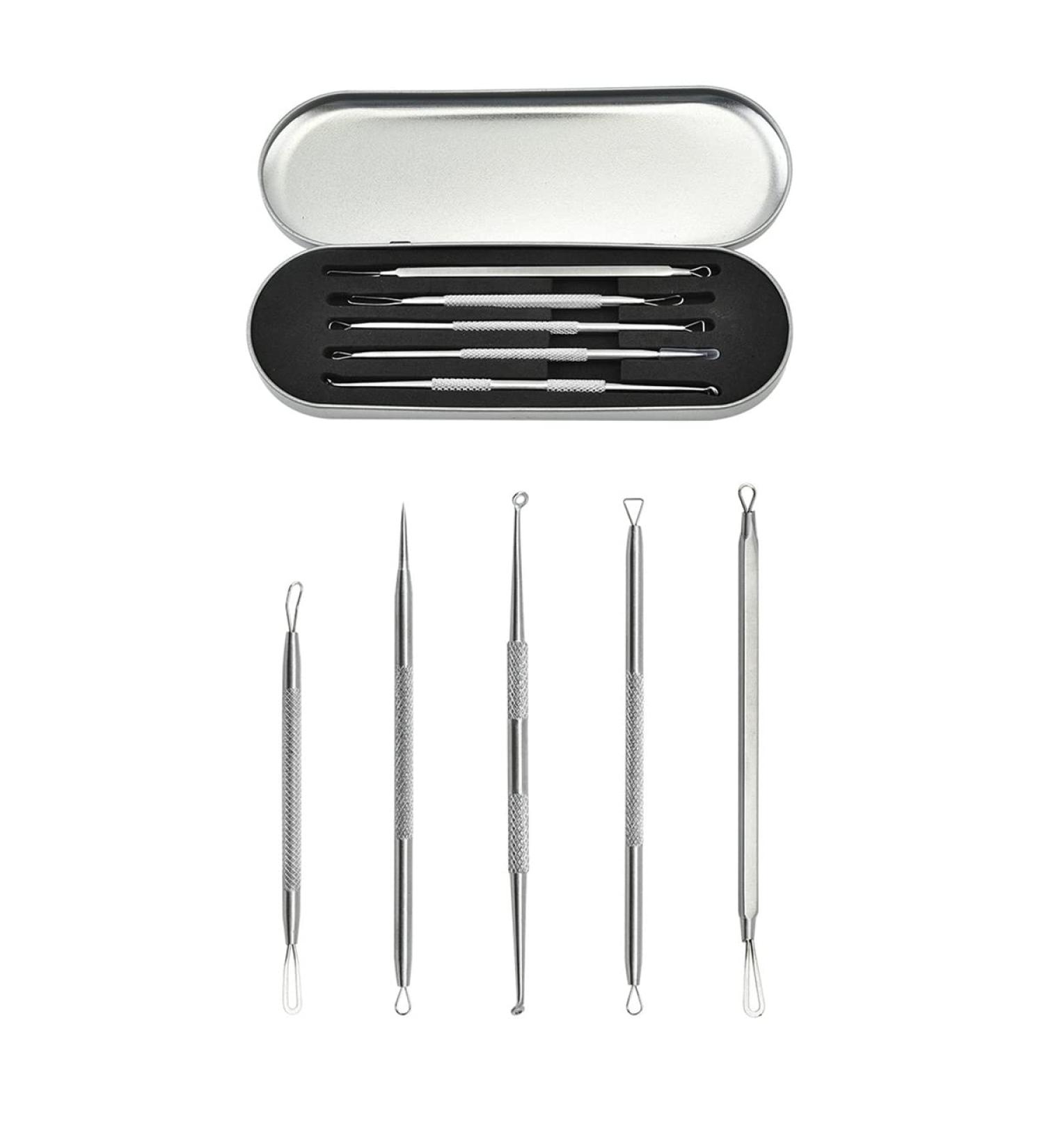 Premium 5 PCs Blackhead Removal Kit - Stainless Steel Extractor Tools for Acne Komedo & Zit Removal - Non-Slip Design | Fast International Shipping! - Buy Online on GoSupps.com