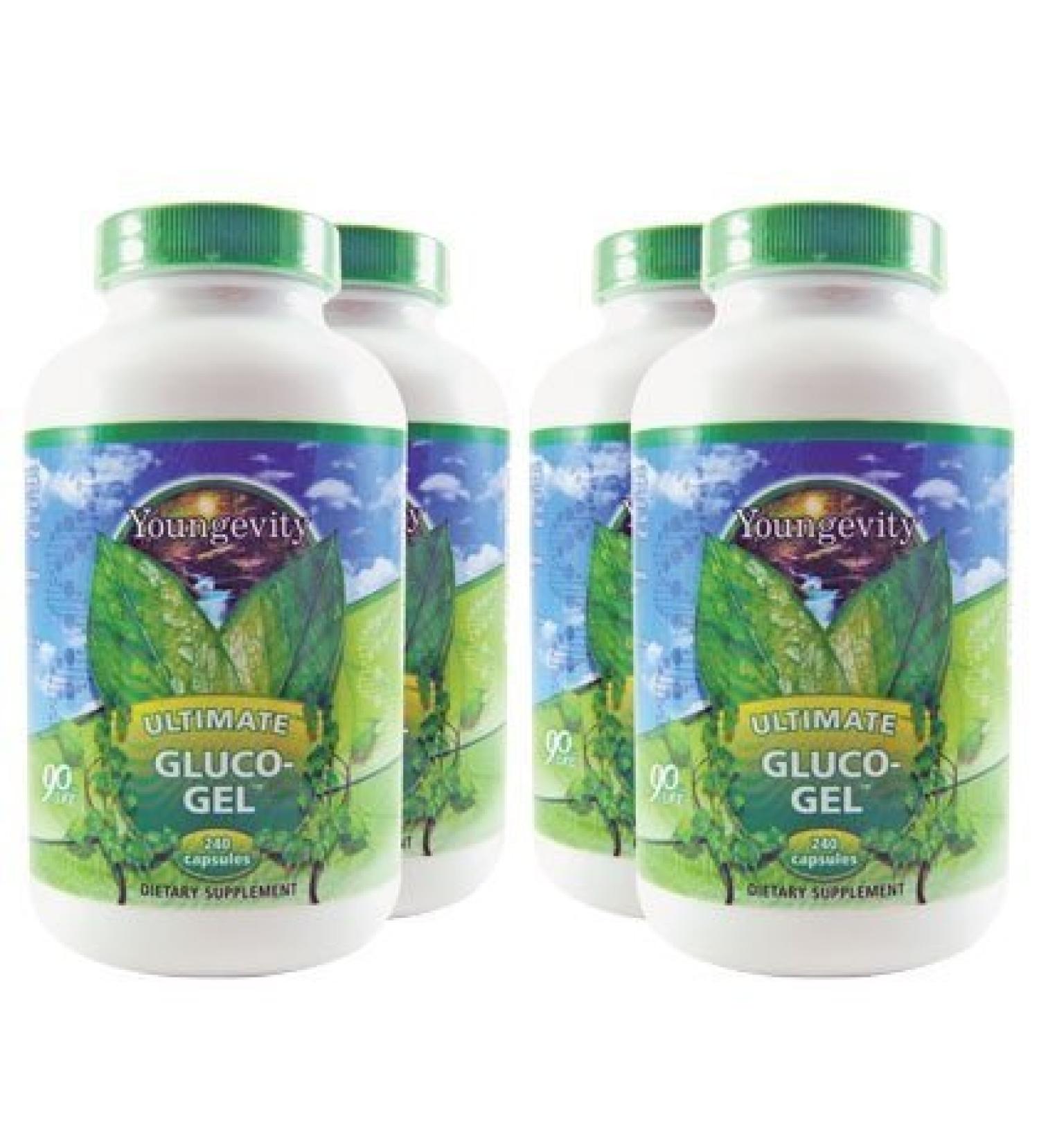 4 Bottles Ultimate Gluco-Gel 240 Capsules Each Youngevity Glucosamine Sulfate 500mg Joint Support (Ships Worldwide)