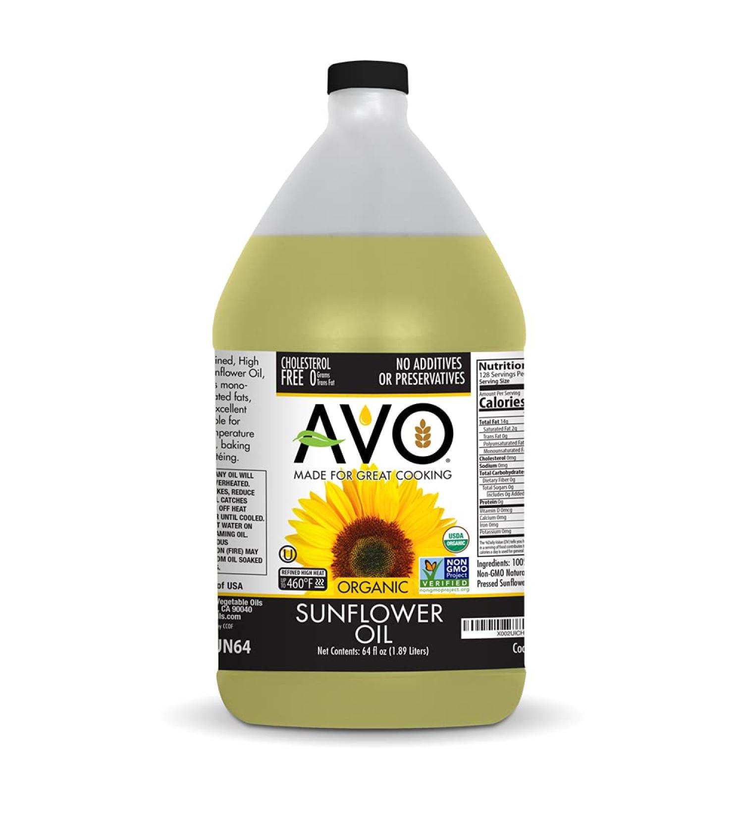 AVO ORGANIC High Oleic Sunflower Oil - 64 Fl-oz - Non-Stick Cooking Oil for Frying, Baking, Saut ing, and Salads - No Preservatives - Naturally Processed - Buy Online on GoSupps.com