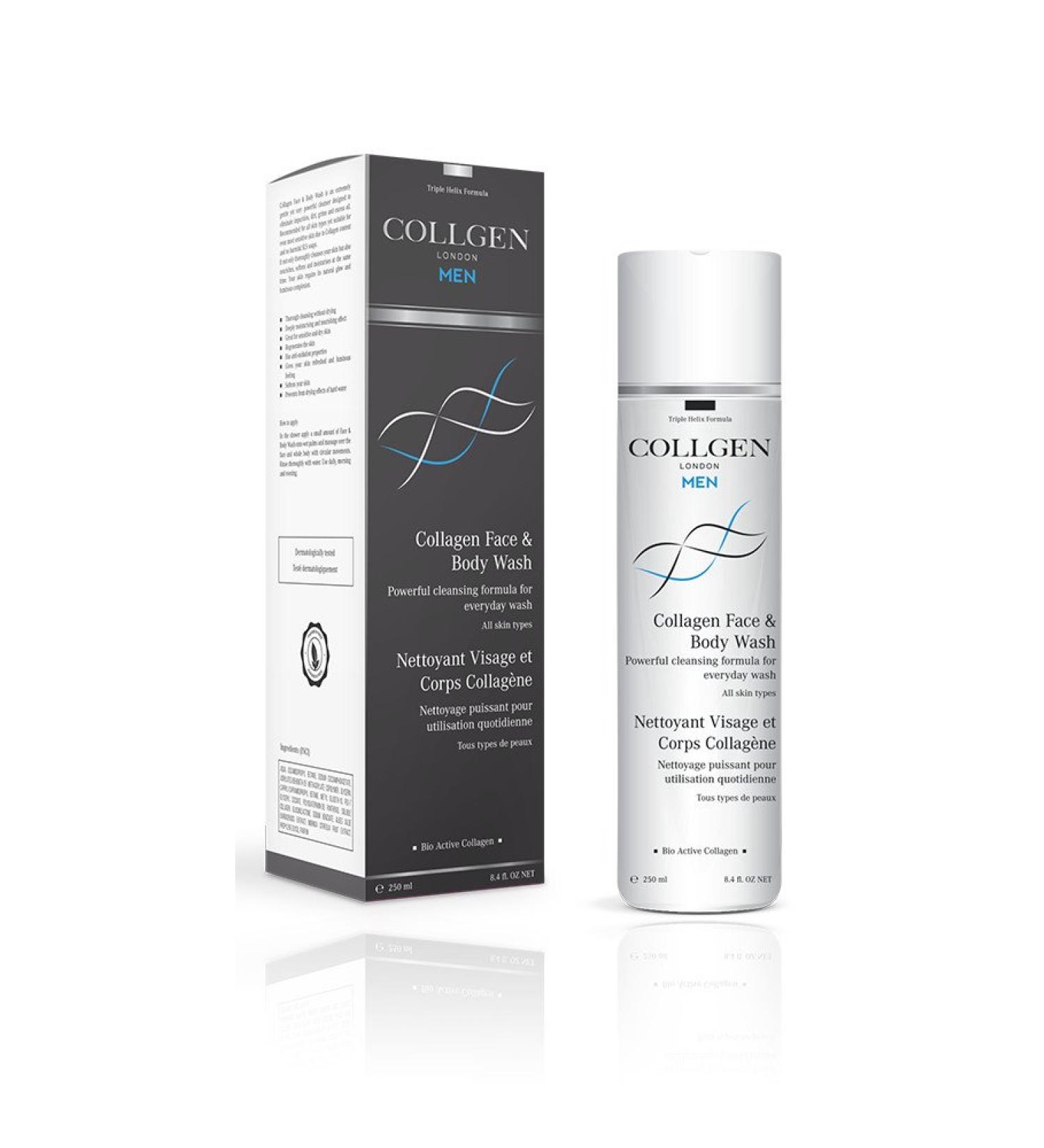 Collgen London Collagen face and body wash for men 250ml Powerful cleansing formula for daily washing