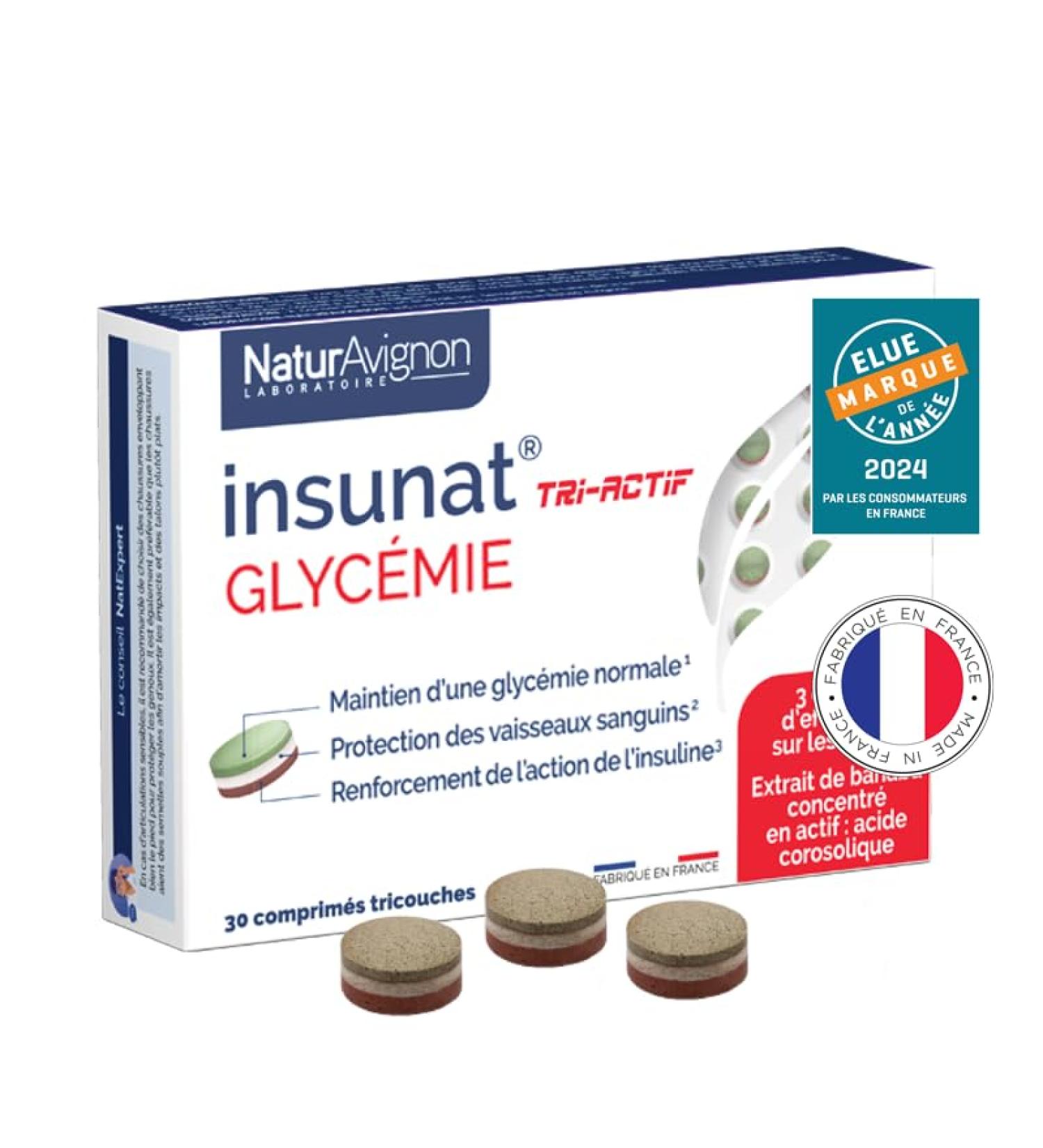 NaturAvignon Insunat Tri-Active Laboratory | 3-Layer Tablet | Banaba Cinnamon Zinc Chromium and Vitamin C | Helps Regulate Sugar Levels | Made in France - Buy Online on GoSupps.com
