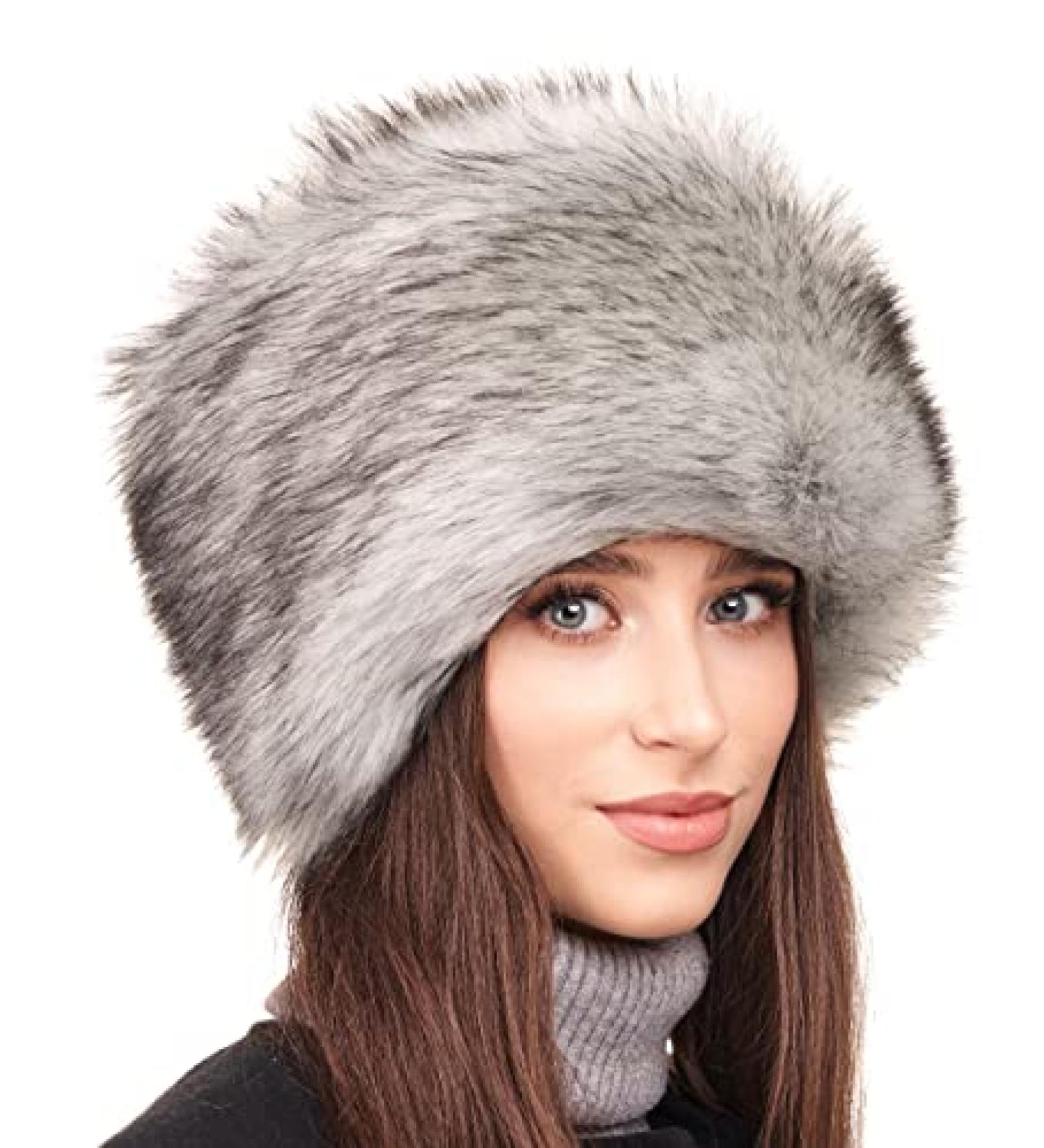 Futrzane Russian Faux Fur Hat for Women - Comfy Cossack Style Silver Fox Design - Buy Online on GoSupps.com