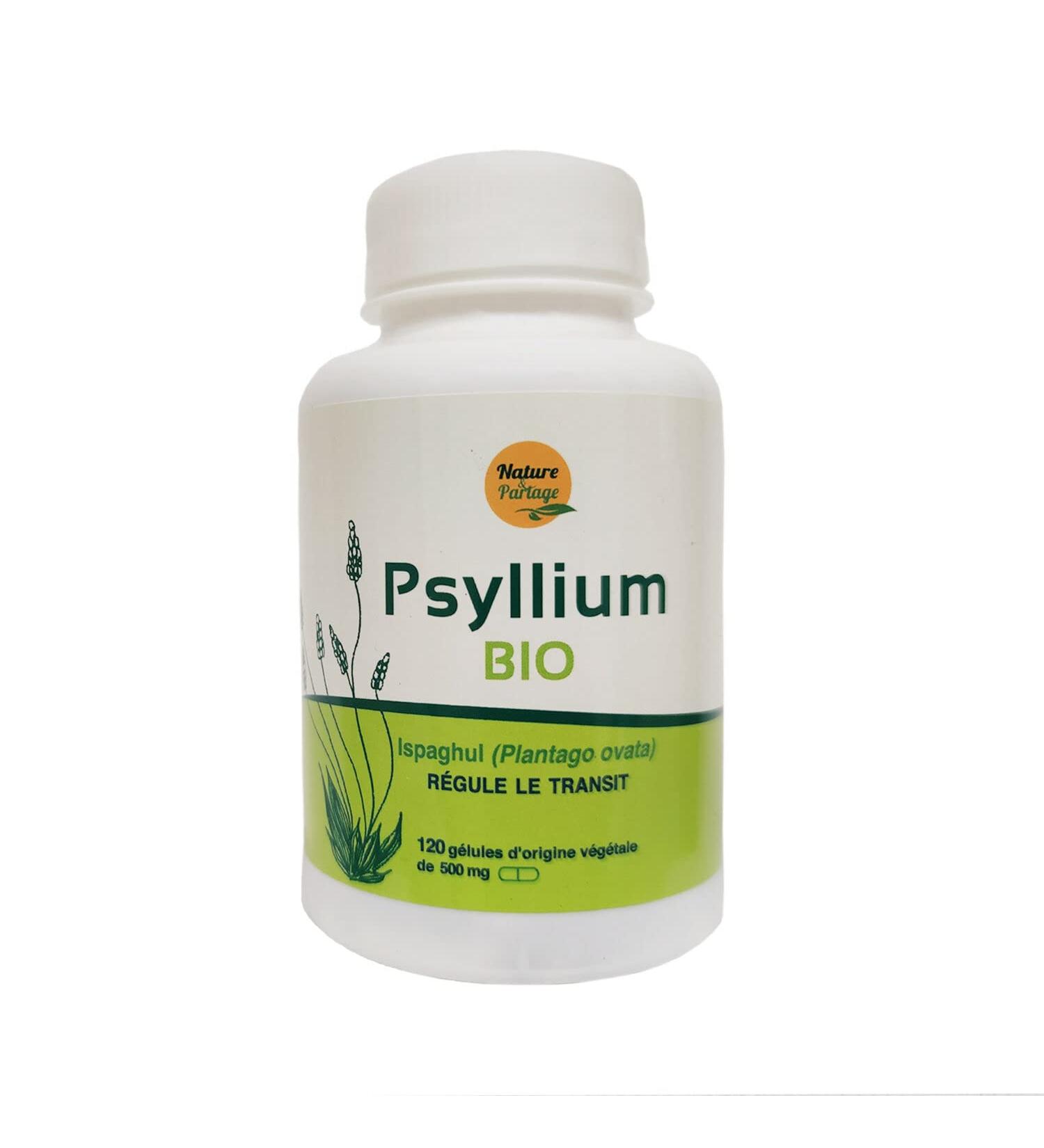 Nature & Partage Ecocert Certified Organic Psyllium Capsules - 120 Capsules of 500mg - Concentrated Product Maximum 3 Capsules/Day