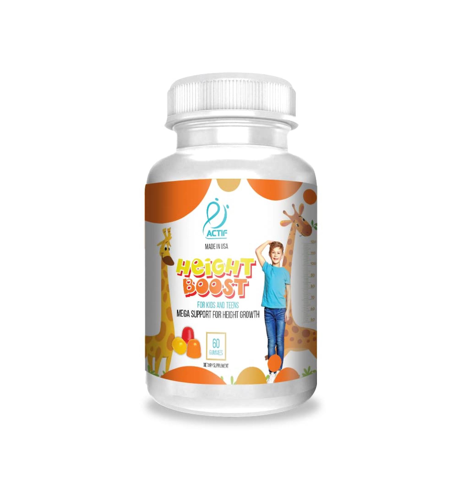 Actif Height Boost Mega Support for Kids and Teens - 60 Strawberry Gummies for Fast Height Growth | Height Supplement with 10+ Factors - Buy Online on GoSupps.com