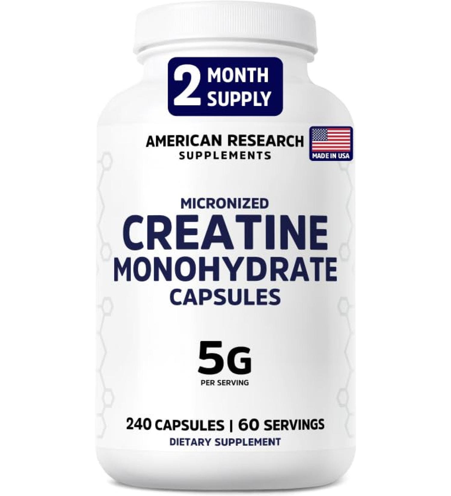 Creatine Monohydrate Capsules 5G | 60 Servings | Vegan | 4 Caps per Serving | Micronized Creatine Pills 5000mg | 240 Capsules | Creatine Pills For Men & Women | 2 Months Supply | Made Without Fillers - Buy Online on GoSupps.com