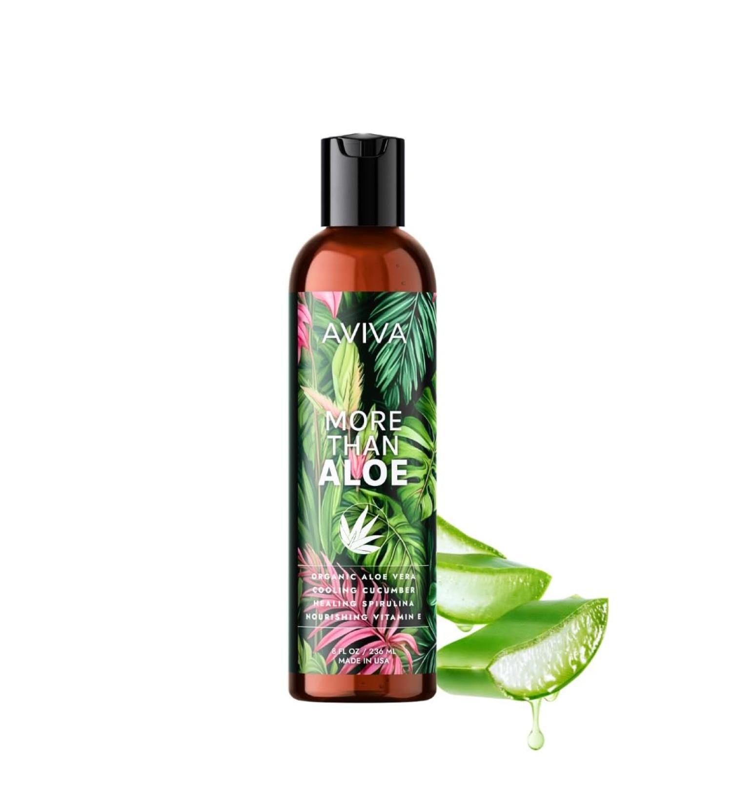 Aviva Organic Aloe Vera Gel for Face & Body | Vitamin E Cucumber & Spirulina | Soothing After-Sun Care & Sunburn Relief - Buy Online on GoSupps.com