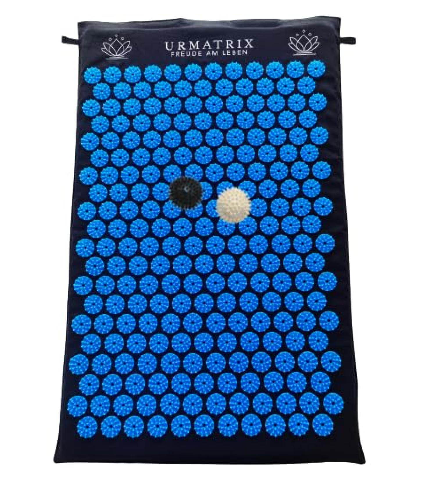AkuPressureatte 5-in-1 Set: 70x42x2cm with Massage Balls Pillow & Bag for Back Pain Relief Relaxation Better Sleep & Improved Blood Circulation - Black/Blue - Buy Online on GoSupps.com