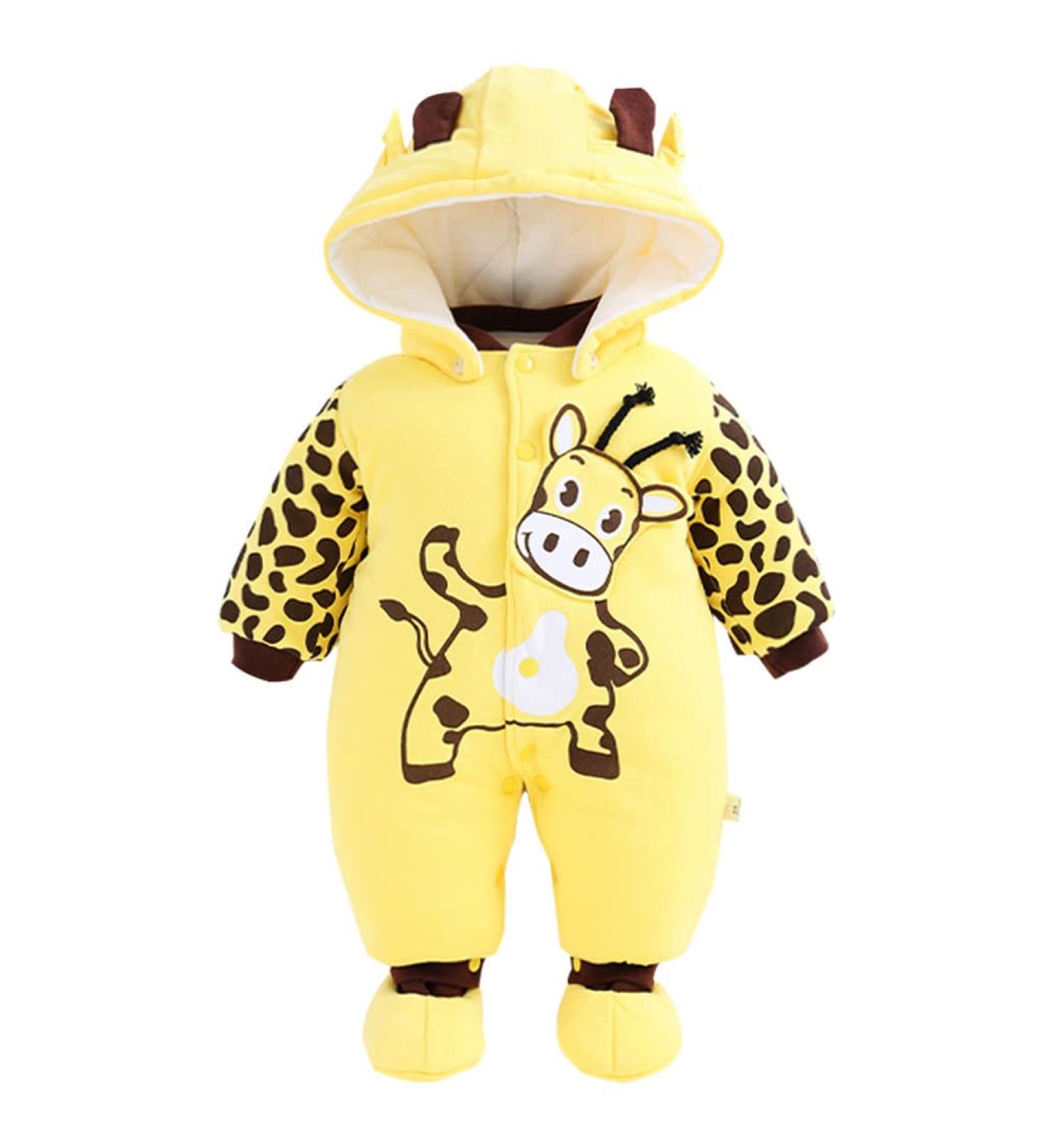 Minizone Baby Hooded Snowsuit with Footies and Hat, Cotton Winter Rompers for Boys, 0-3 Months (Cow Design) - Buy Online on GoSupps.com