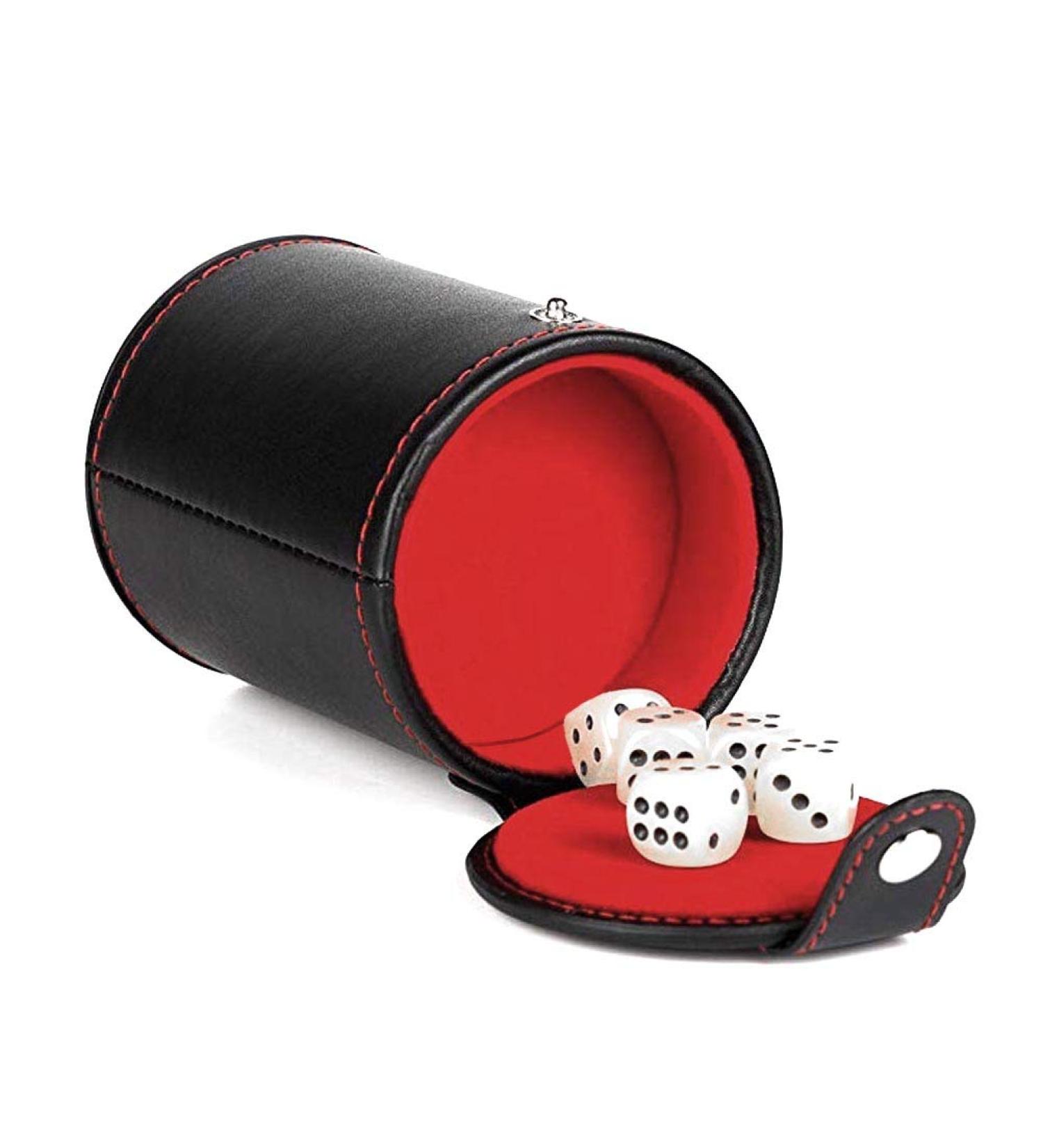 Cooyeah Red Pu Leather Dice Cup Set with 5 Standard Dices for Yahtzee, Farkle, Backgammon - Bar Party Craps Game - 1 Pack - Buy Online on GoSupps.com